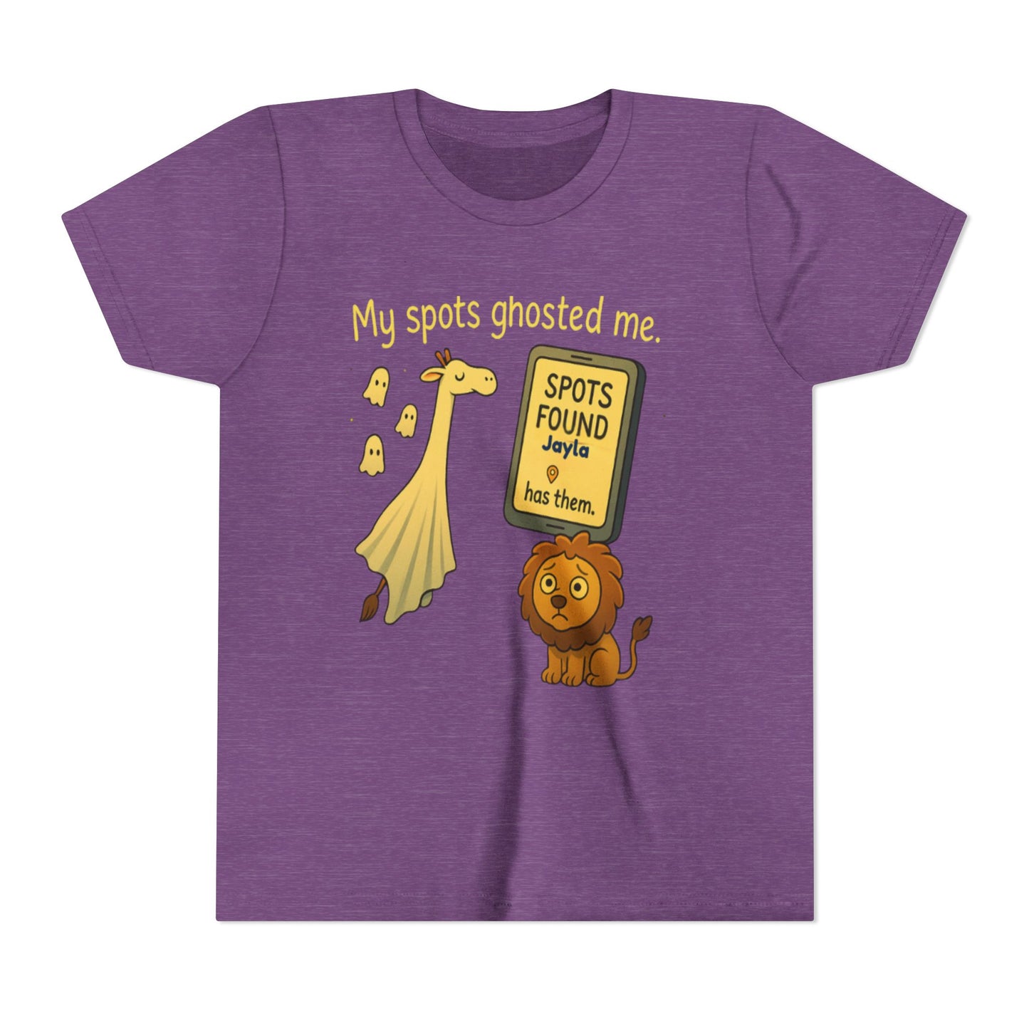 Copy of Whimsical Youth Tee - "My Spots Ghosted Me" Design, Funny Kids Shirt, Giraffe & Lion Graphic, Gift for Birthdays, Playdates, Animal Lovers