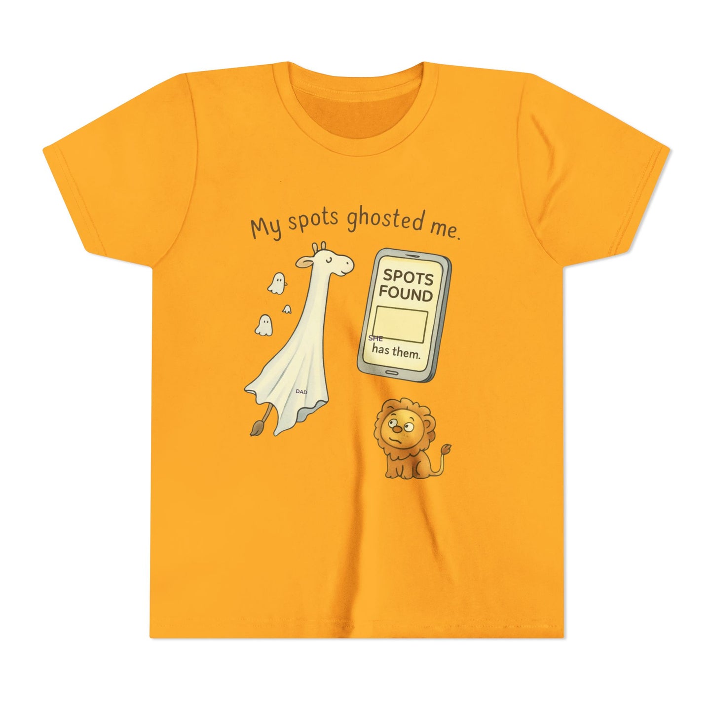 Whimsical Youth Tee - "My Spots Ghosted Me" Design, Funny Kids Shirt, Giraffe & Lion Graphic, Gift for Birthdays, Playdates, Animal Lovers