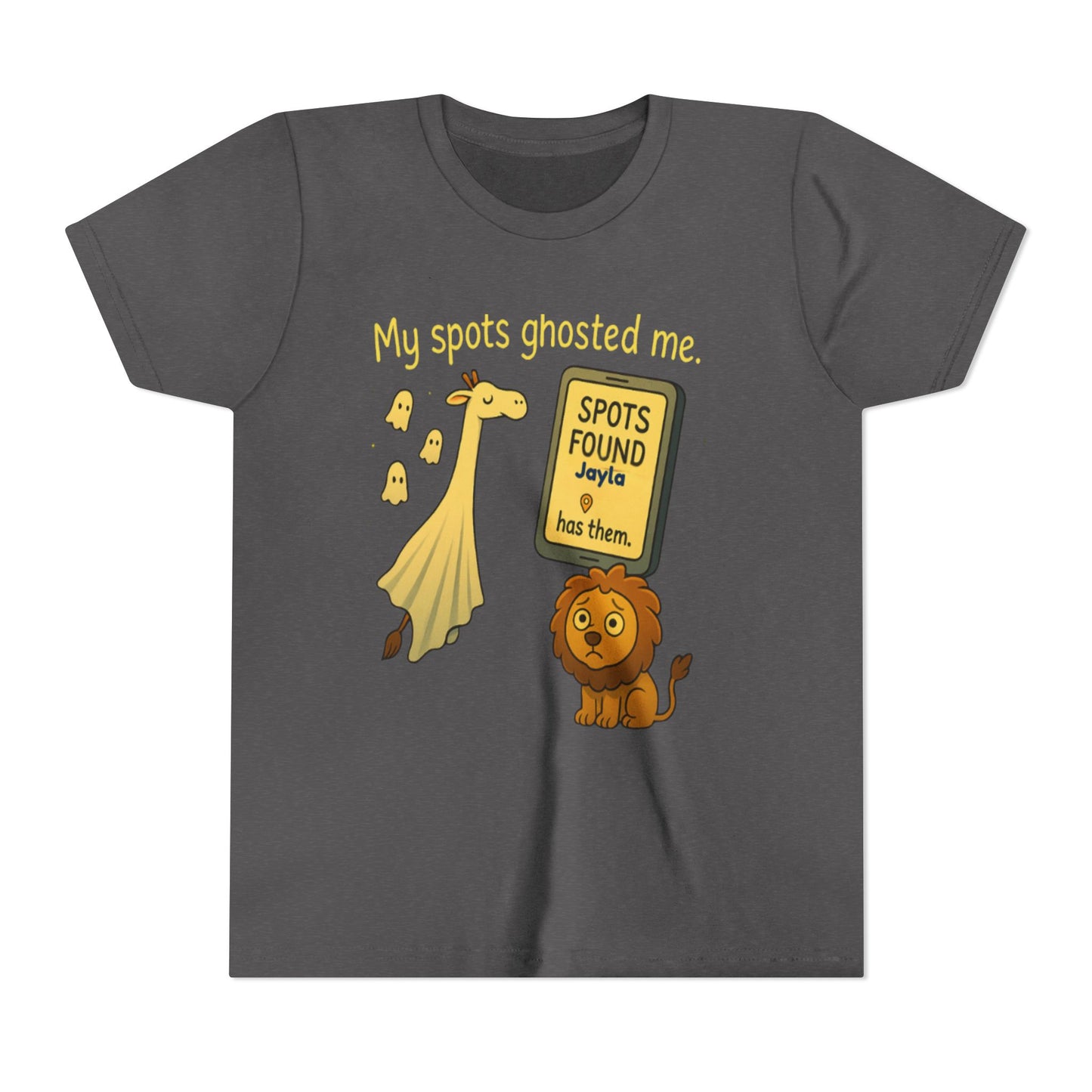 Copy of Whimsical Youth Tee - "My Spots Ghosted Me" Design, Funny Kids Shirt, Giraffe & Lion Graphic, Gift for Birthdays, Playdates, Animal Lovers