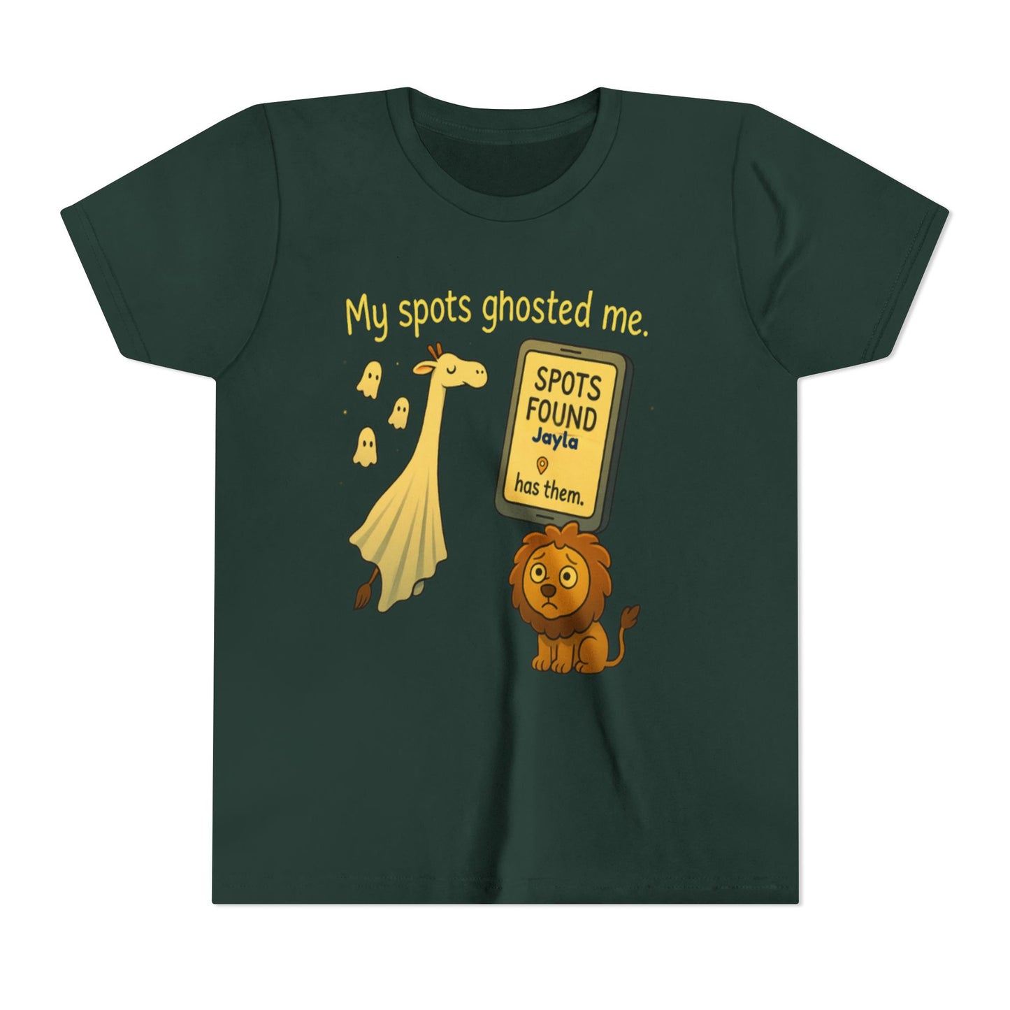 Copy of Whimsical Youth Tee - "My Spots Ghosted Me" Design, Funny Kids Shirt, Giraffe & Lion Graphic, Gift for Birthdays, Playdates, Animal Lovers