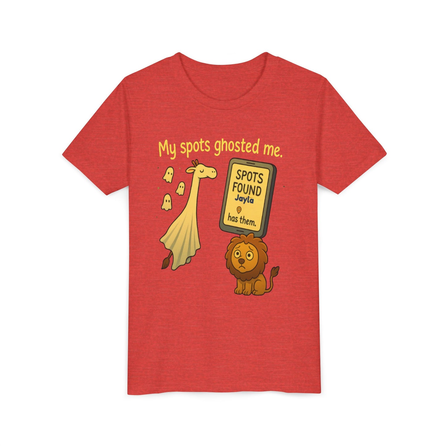 Copy of Whimsical Youth Tee - "My Spots Ghosted Me" Design, Funny Kids Shirt, Giraffe & Lion Graphic, Gift for Birthdays, Playdates, Animal Lovers