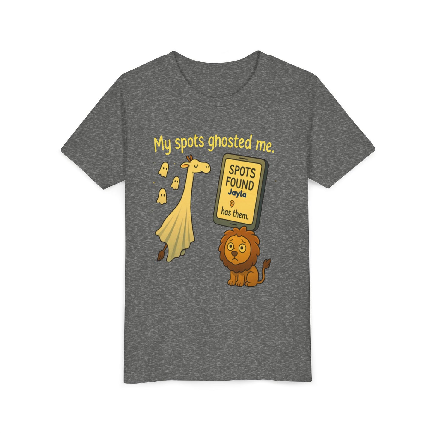 Copy of Whimsical Youth Tee - "My Spots Ghosted Me" Design, Funny Kids Shirt, Giraffe & Lion Graphic, Gift for Birthdays, Playdates, Animal Lovers
