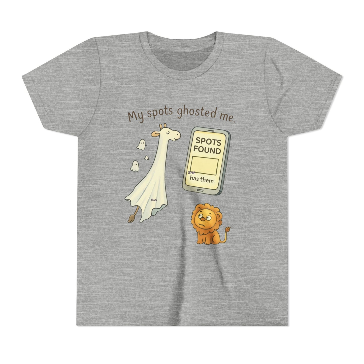 Whimsical Youth Tee - "My Spots Ghosted Me" Design, Funny Kids Shirt, Giraffe & Lion Graphic, Gift for Birthdays, Playdates, Animal Lovers