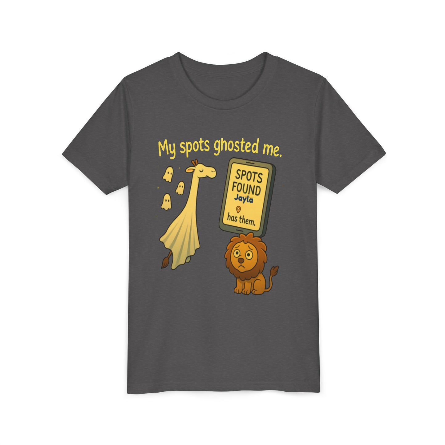 Copy of Whimsical Youth Tee - "My Spots Ghosted Me" Design, Funny Kids Shirt, Giraffe & Lion Graphic, Gift for Birthdays, Playdates, Animal Lovers