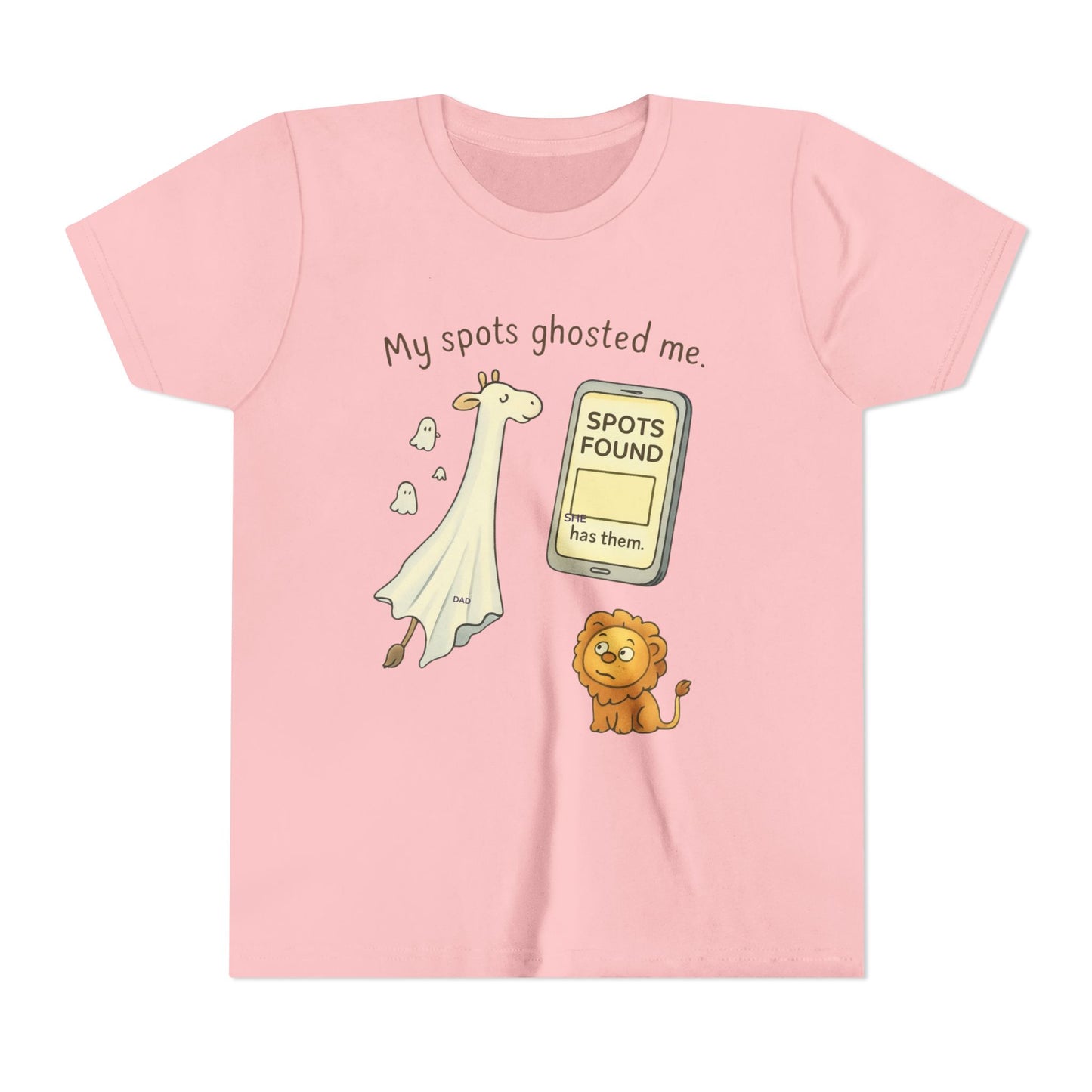 Whimsical Youth Tee - "My Spots Ghosted Me" Design, Funny Kids Shirt, Giraffe & Lion Graphic, Gift for Birthdays, Playdates, Animal Lovers