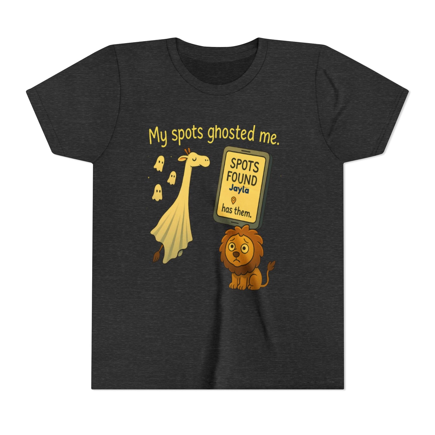 Copy of Whimsical Youth Tee - "My Spots Ghosted Me" Design, Funny Kids Shirt, Giraffe & Lion Graphic, Gift for Birthdays, Playdates, Animal Lovers