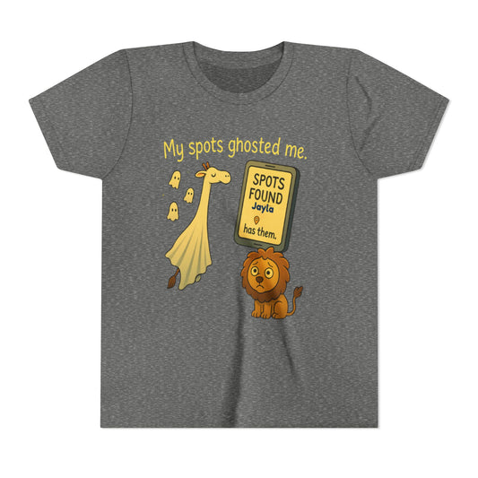Copy of Whimsical Youth Tee - "My Spots Ghosted Me" Design, Funny Kids Shirt, Giraffe & Lion Graphic, Gift for Birthdays, Playdates, Animal Lovers