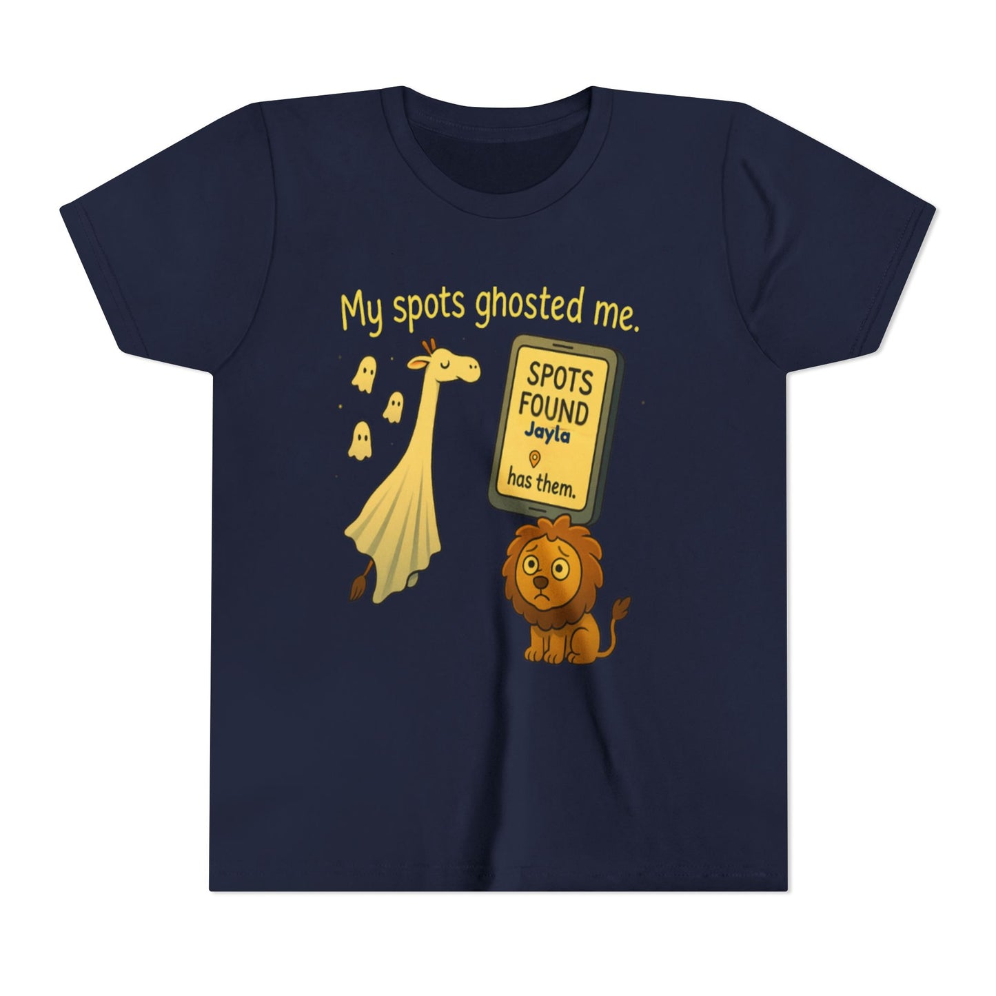 Copy of Whimsical Youth Tee - "My Spots Ghosted Me" Design, Funny Kids Shirt, Giraffe & Lion Graphic, Gift for Birthdays, Playdates, Animal Lovers