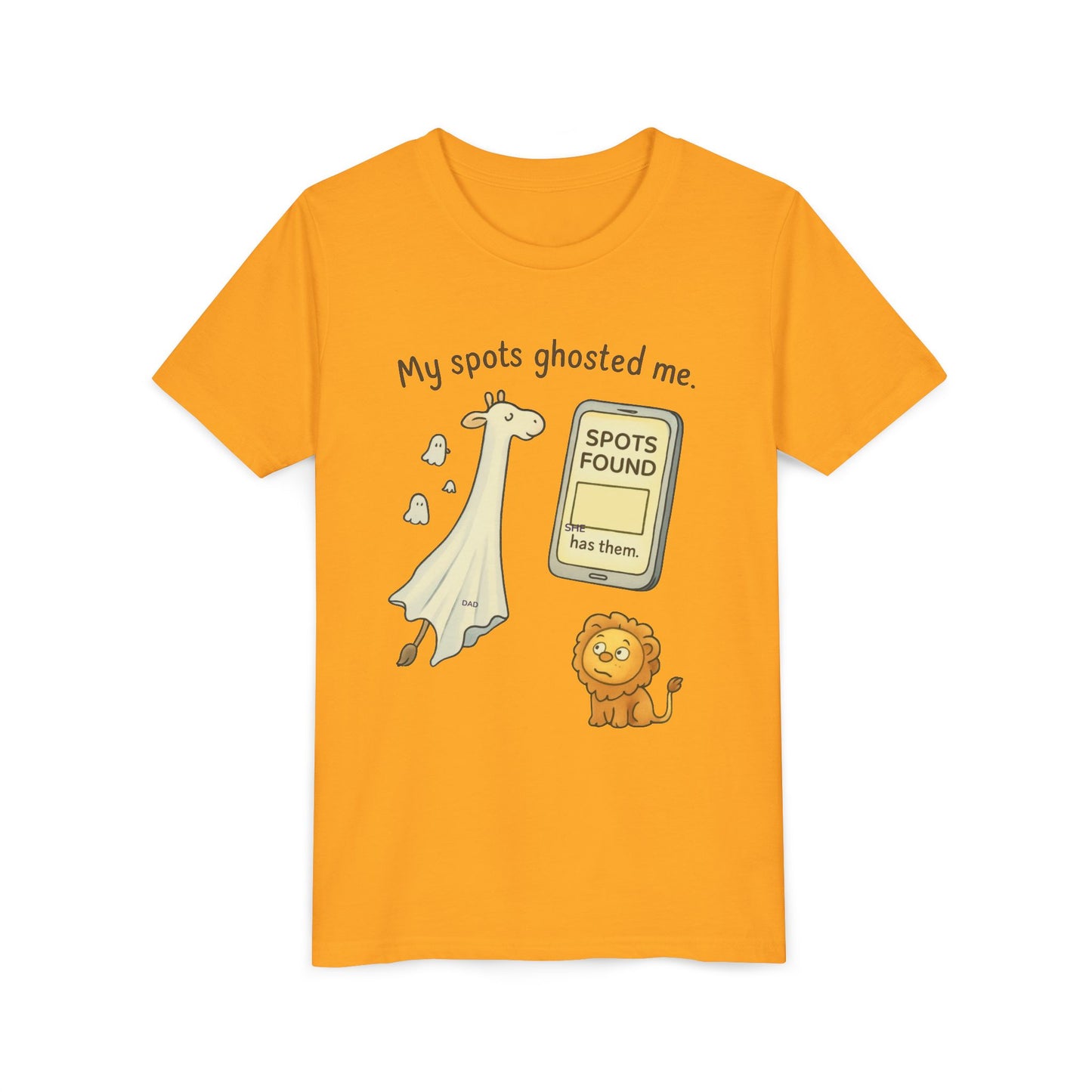 Whimsical Youth Tee - "My Spots Ghosted Me" Design, Funny Kids Shirt, Giraffe & Lion Graphic, Gift for Birthdays, Playdates, Animal Lovers