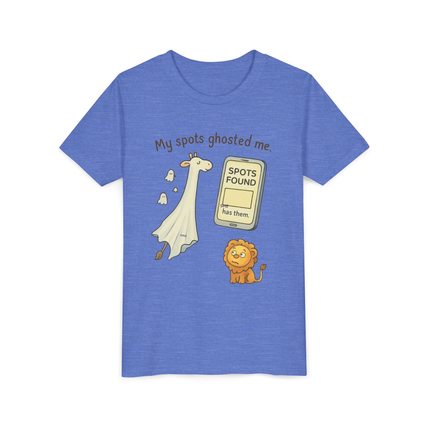 Whimsical Youth Tee - "My Spots Ghosted Me" Design, Funny Kids Shirt, Giraffe & Lion Graphic, Gift for Birthdays, Playdates, Animal Lovers