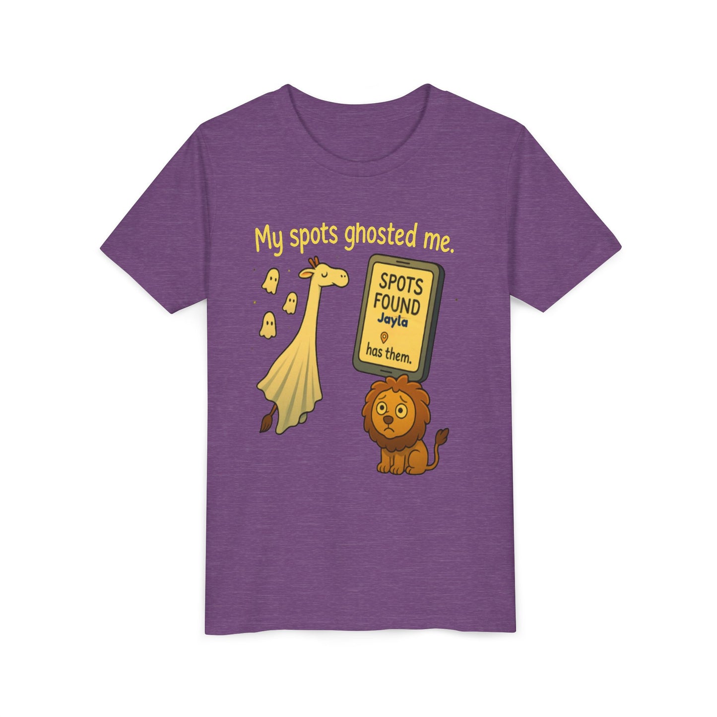 Copy of Whimsical Youth Tee - "My Spots Ghosted Me" Design, Funny Kids Shirt, Giraffe & Lion Graphic, Gift for Birthdays, Playdates, Animal Lovers
