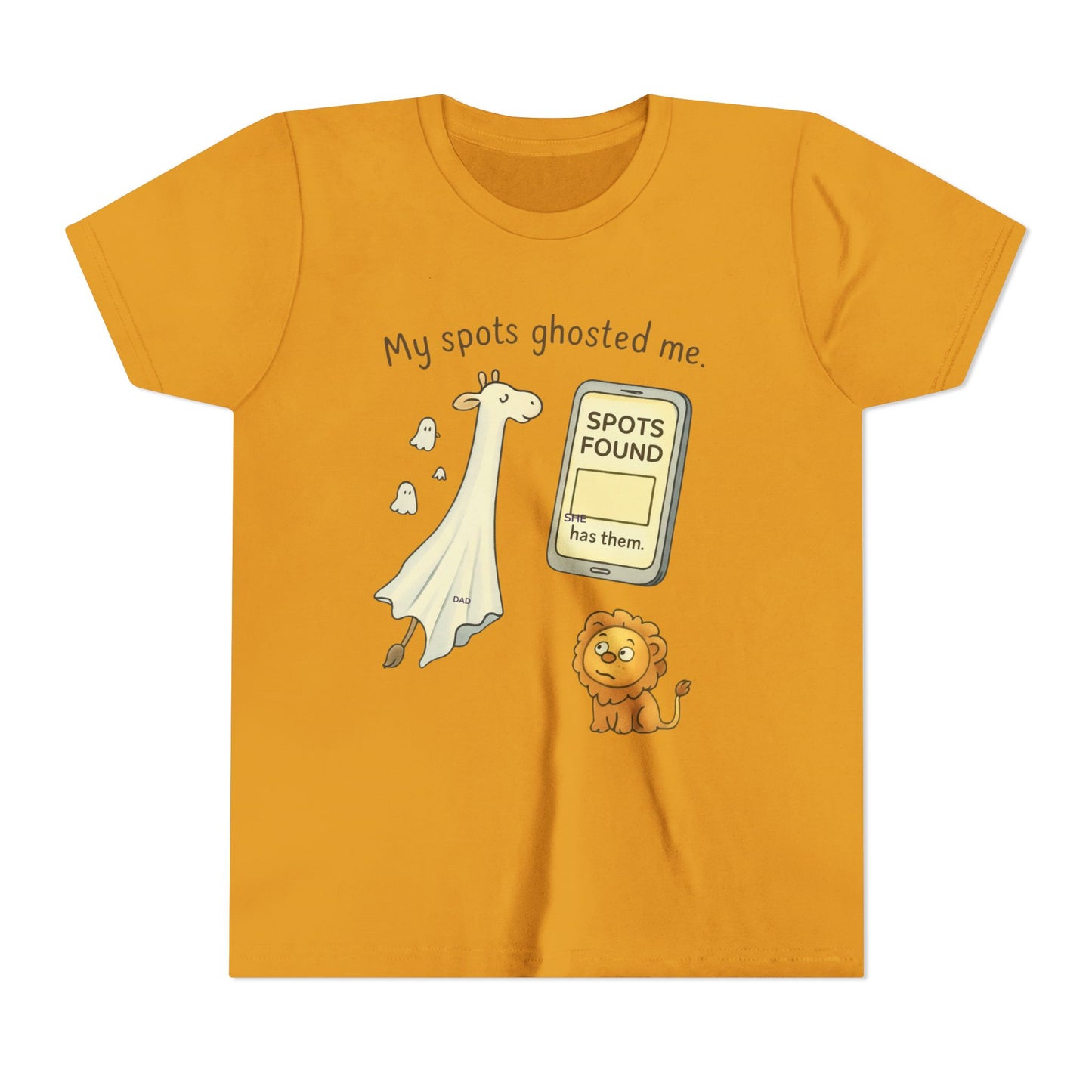 Whimsical Youth Tee - "My Spots Ghosted Me" Design, Funny Kids Shirt, Giraffe & Lion Graphic, Gift for Birthdays, Playdates, Animal Lovers