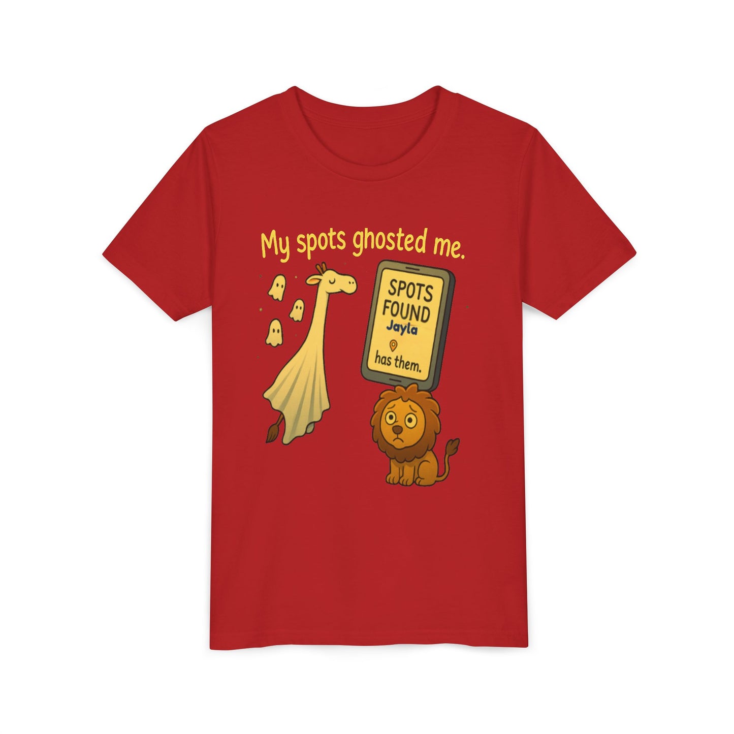 Copy of Whimsical Youth Tee - "My Spots Ghosted Me" Design, Funny Kids Shirt, Giraffe & Lion Graphic, Gift for Birthdays, Playdates, Animal Lovers