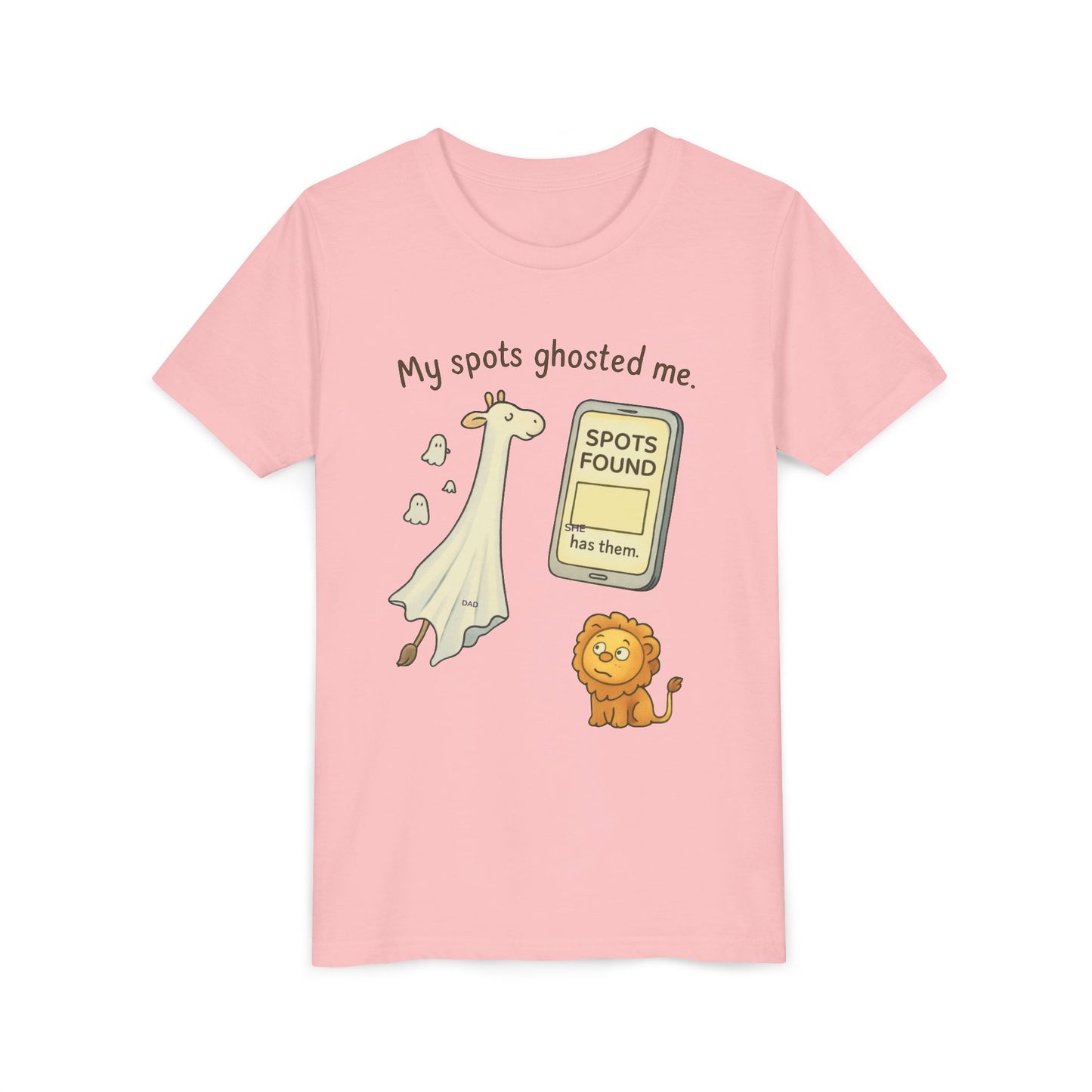 Whimsical Youth Tee - "My Spots Ghosted Me" Design, Funny Kids Shirt, Giraffe & Lion Graphic, Gift for Birthdays, Playdates, Animal Lovers