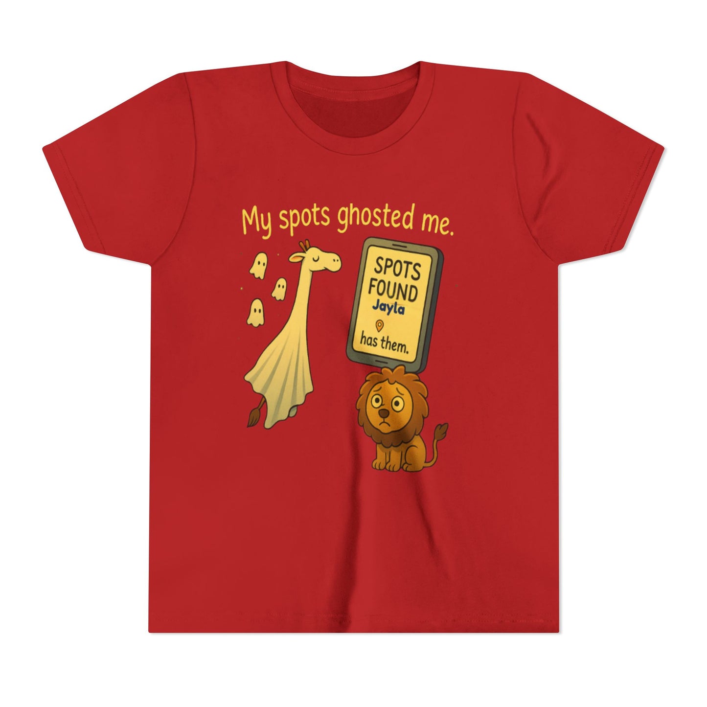 Copy of Whimsical Youth Tee - "My Spots Ghosted Me" Design, Funny Kids Shirt, Giraffe & Lion Graphic, Gift for Birthdays, Playdates, Animal Lovers