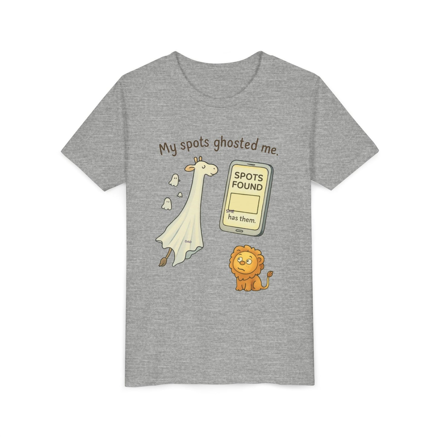 Whimsical Youth Tee - "My Spots Ghosted Me" Design, Funny Kids Shirt, Giraffe & Lion Graphic, Gift for Birthdays, Playdates, Animal Lovers