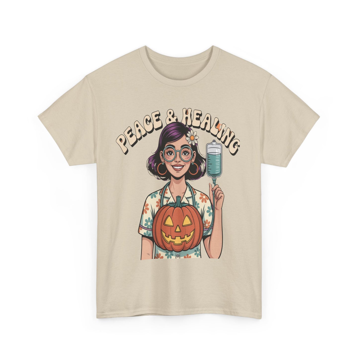 Peace & Healing Halloween Tee | Unisex Heavy Cotton Tee, Casual Wear, Fall Fashion, Halloween Celebration, Thanksgiving Gift