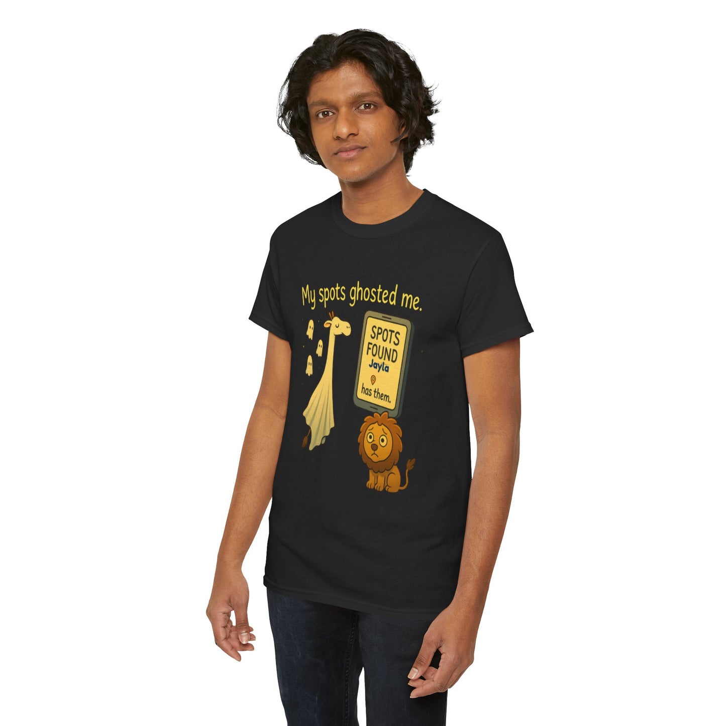 Ghosted Spots Unisex Tee, Funny T-Shirt, Halloween Shirt, Gift for Animal Lovers, Quirky Humor Apparel, Cute Lion Design