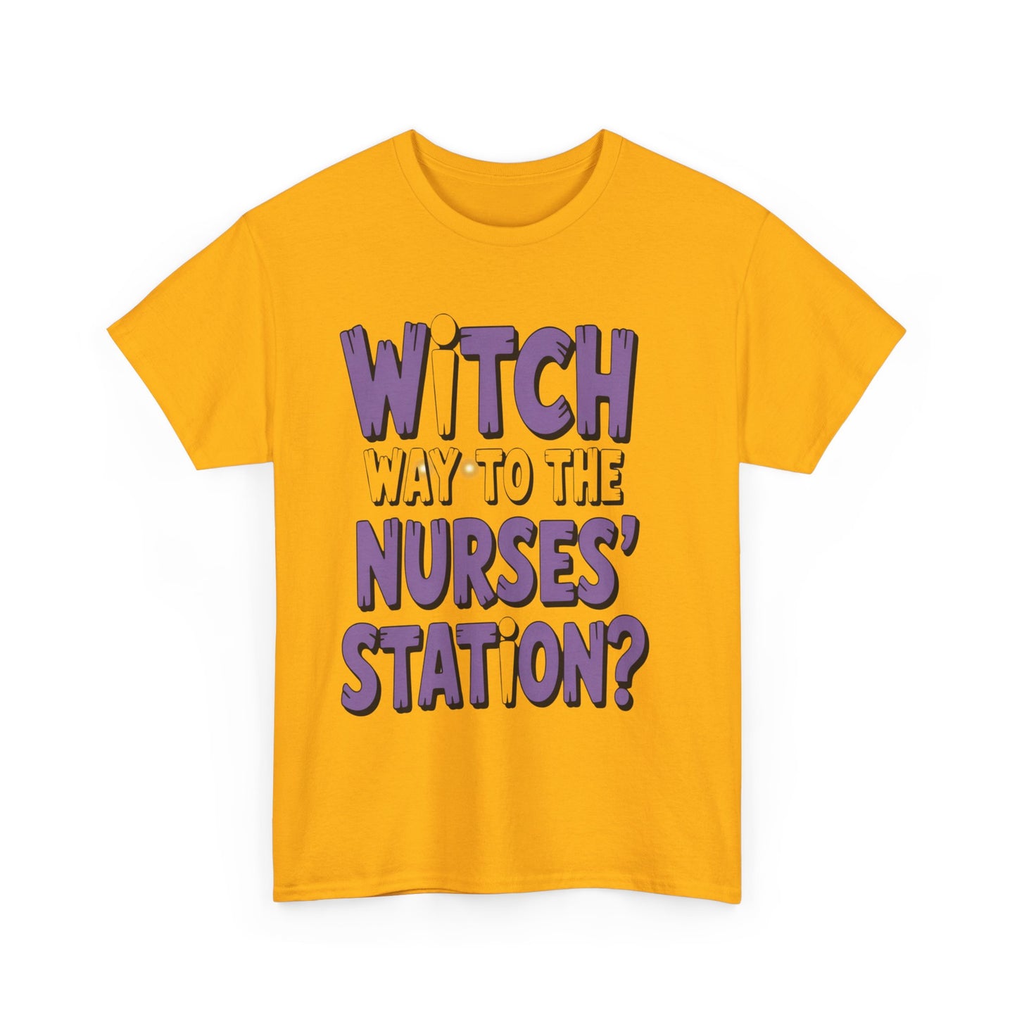 Witch Way to the Nurses' Station? Unisex Heavy Cotton Tee | Fun Nursing Tee, Halloween T-Shirt, Medical Staff Gift, Nurse Appreciation