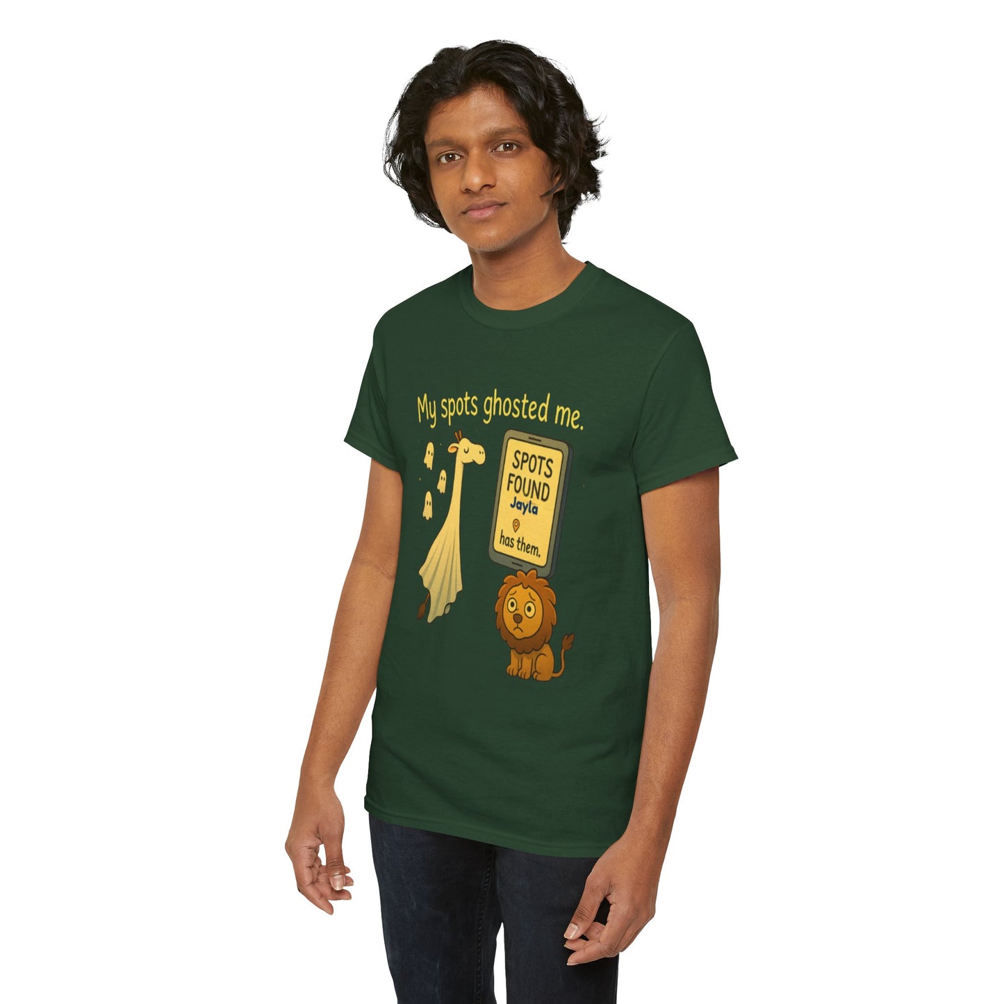 Ghosted Spots Unisex Tee, Funny T-Shirt, Halloween Shirt, Gift for Animal Lovers, Quirky Humor Apparel, Cute Lion Design
