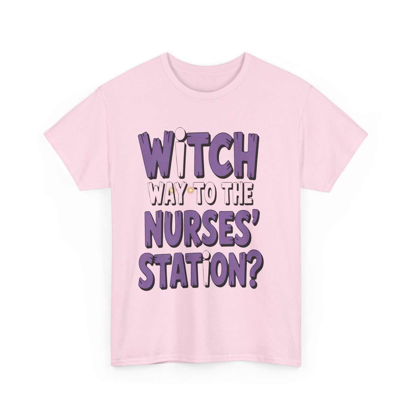 Witch Way to the Nurses' Station? Unisex Heavy Cotton Tee | Fun Nursing Tee, Halloween T-Shirt, Medical Staff Gift, Nurse Appreciation
