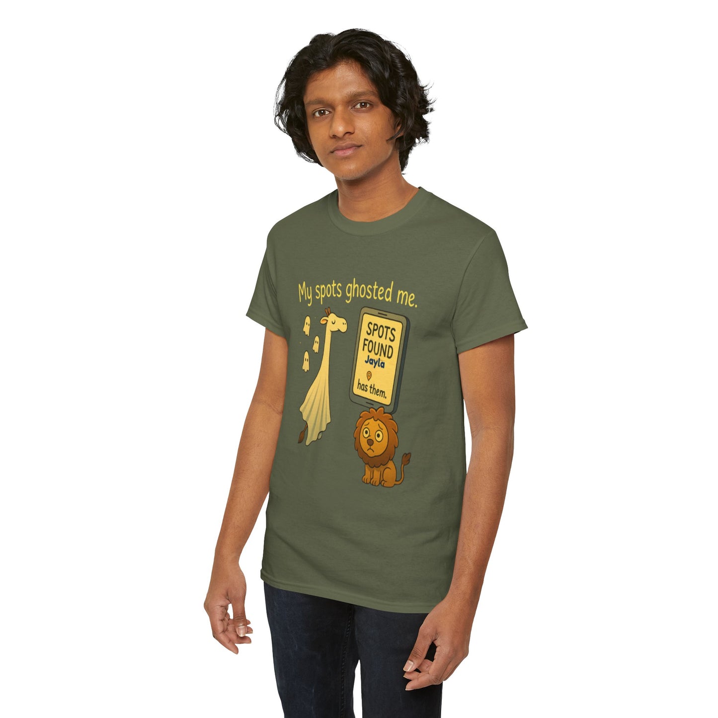 Ghosted Spots Unisex Tee, Funny T-Shirt, Halloween Shirt, Gift for Animal Lovers, Quirky Humor Apparel, Cute Lion Design
