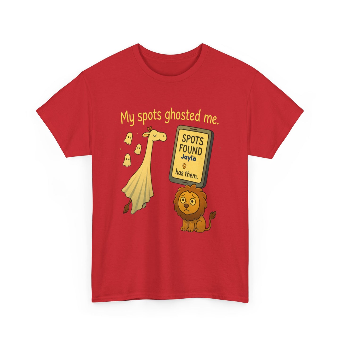 Ghosted Spots Unisex Tee, Funny T-Shirt, Halloween Shirt, Gift for Animal Lovers, Quirky Humor Apparel, Cute Lion Design