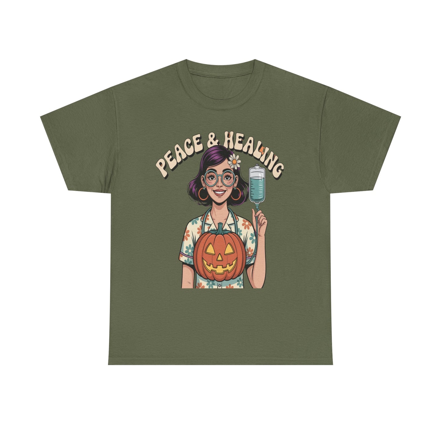 Peace & Healing Halloween Tee | Unisex Heavy Cotton Tee, Casual Wear, Fall Fashion, Halloween Celebration, Thanksgiving Gift