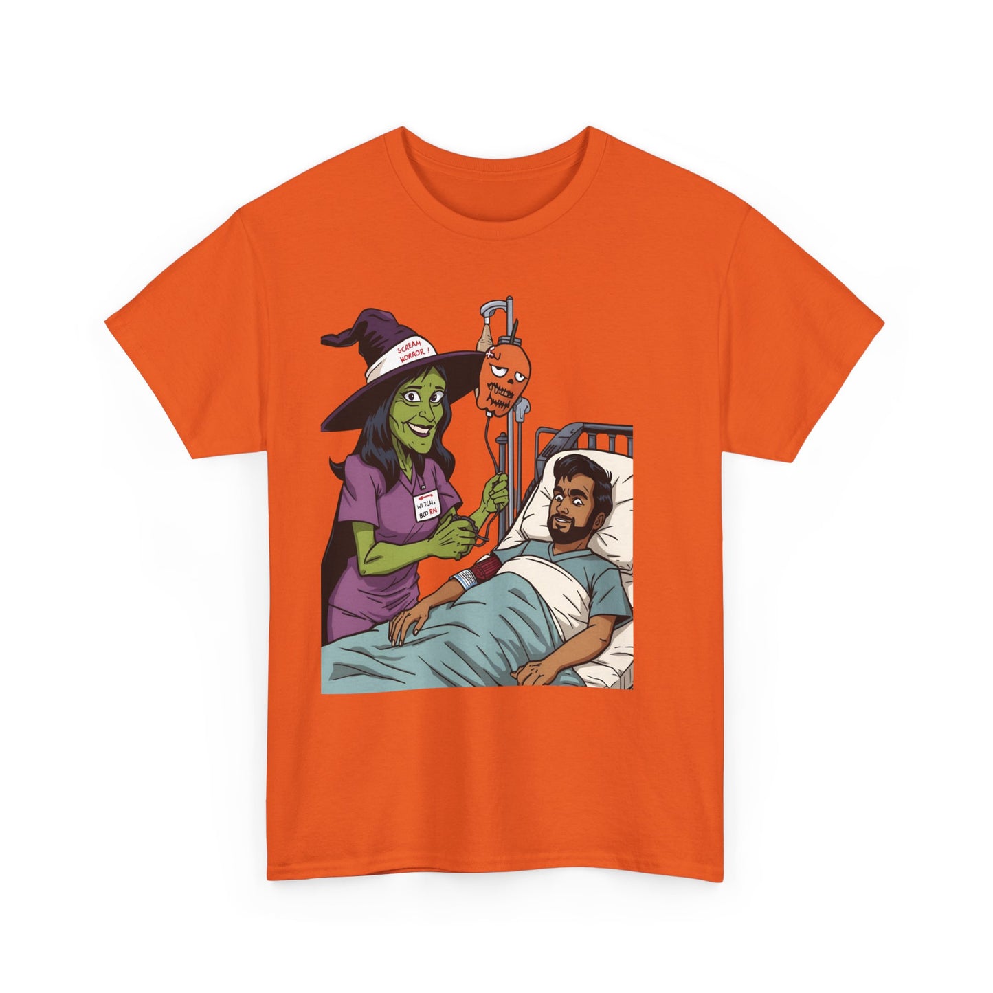 Spooky Halloween Tee, Unisex Cotton T-Shirt, Funny Graphic Shirt for Halloween, Casual Wear, Fall Festival Outfit, Unique Gift Idea, Nurse Witch