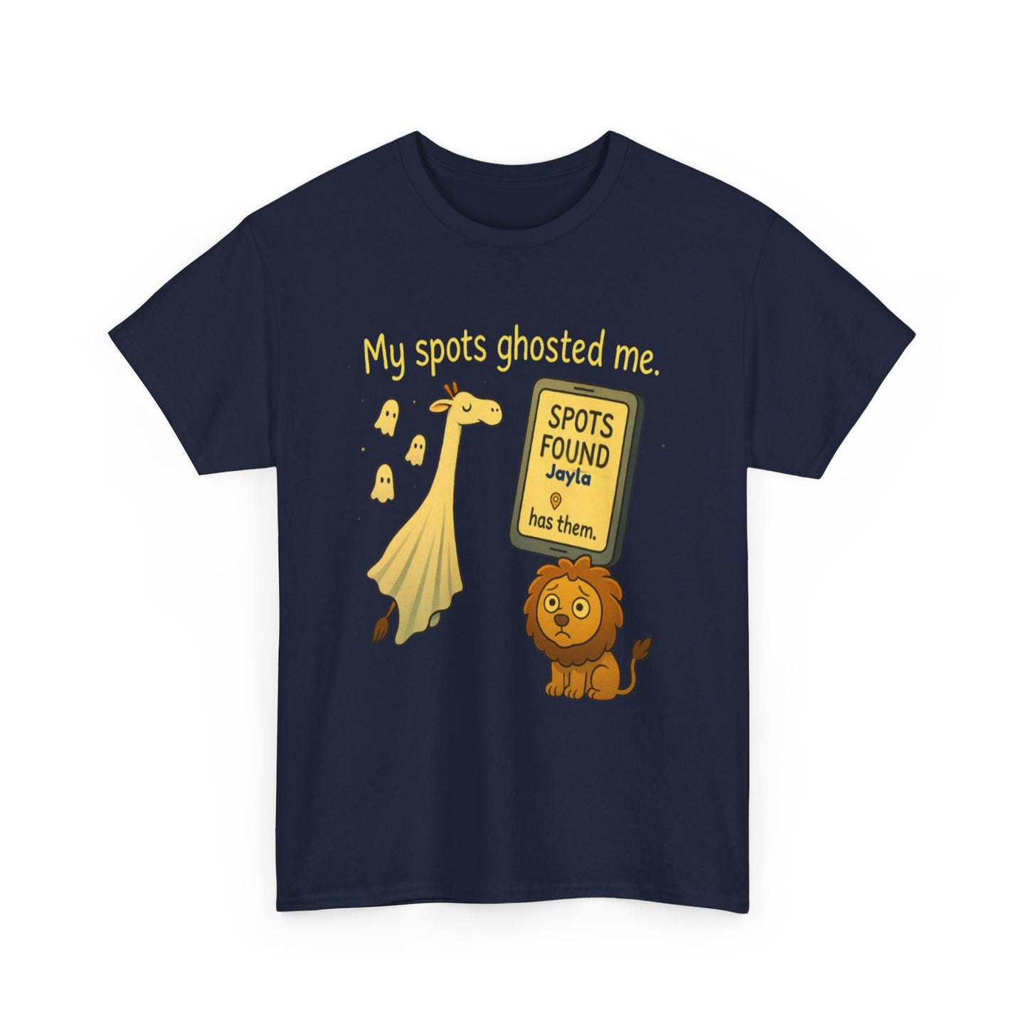 Ghosted Spots Unisex Tee, Funny T-Shirt, Halloween Shirt, Gift for Animal Lovers, Quirky Humor Apparel, Cute Lion Design