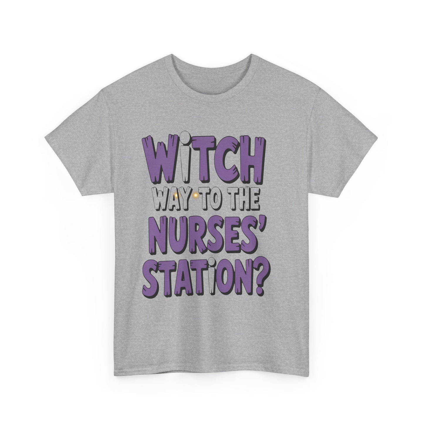 Witch Way to the Nurses' Station? Unisex Heavy Cotton Tee | Fun Nursing Tee, Halloween T-Shirt, Medical Staff Gift, Nurse Appreciation