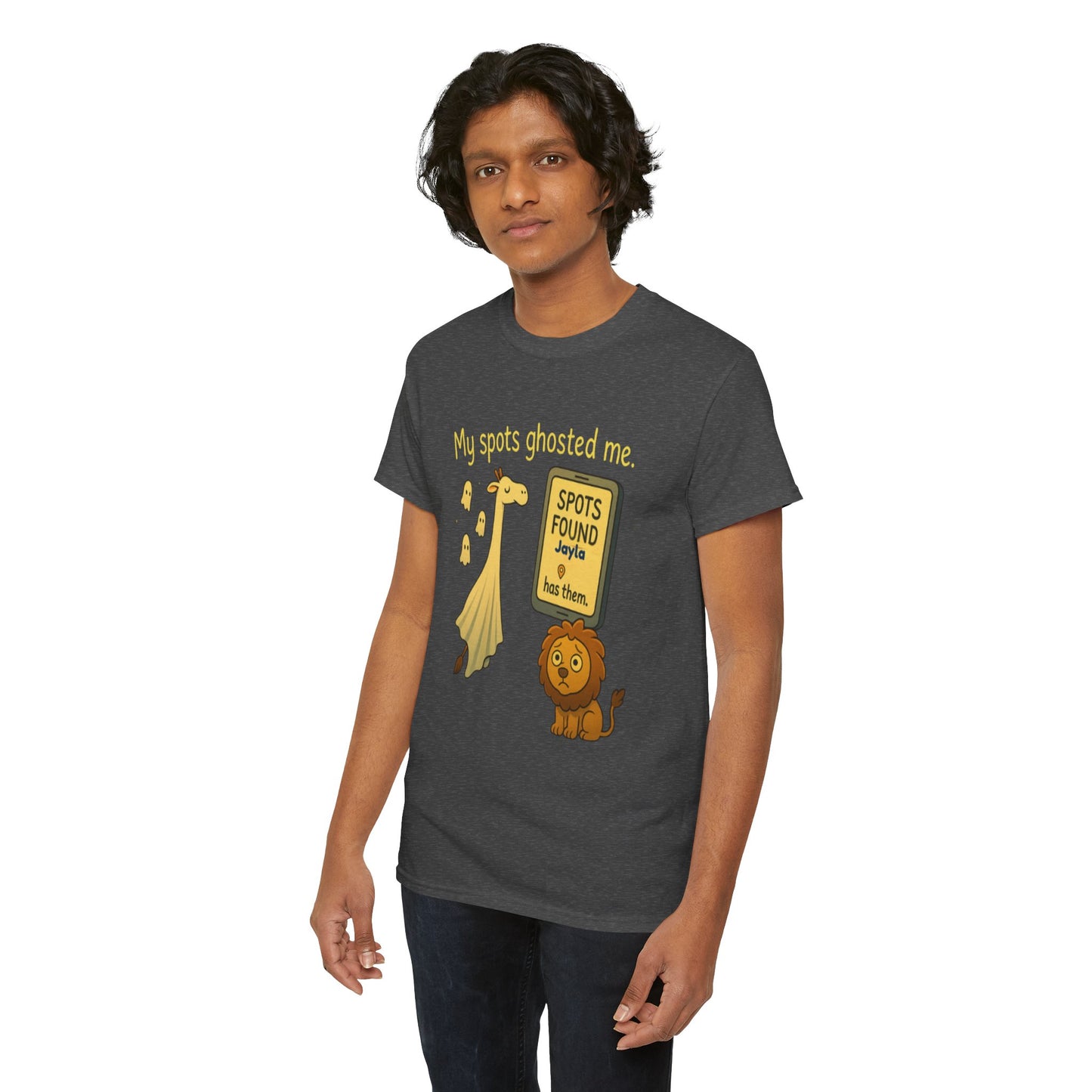 Ghosted Spots Unisex Tee, Funny T-Shirt, Halloween Shirt, Gift for Animal Lovers, Quirky Humor Apparel, Cute Lion Design