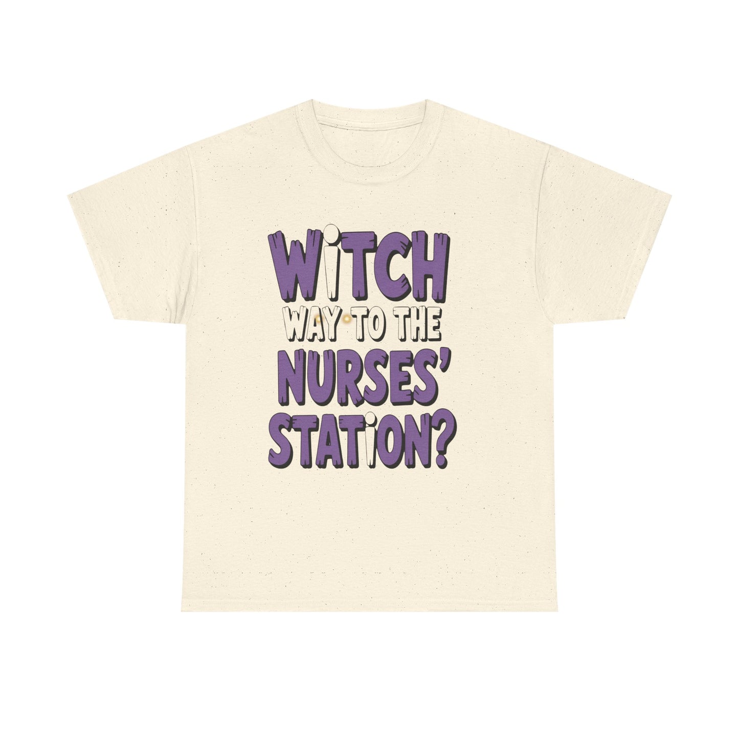 Witch Way to the Nurses' Station? Unisex Heavy Cotton Tee | Fun Nursing Tee, Halloween T-Shirt, Medical Staff Gift, Nurse Appreciation