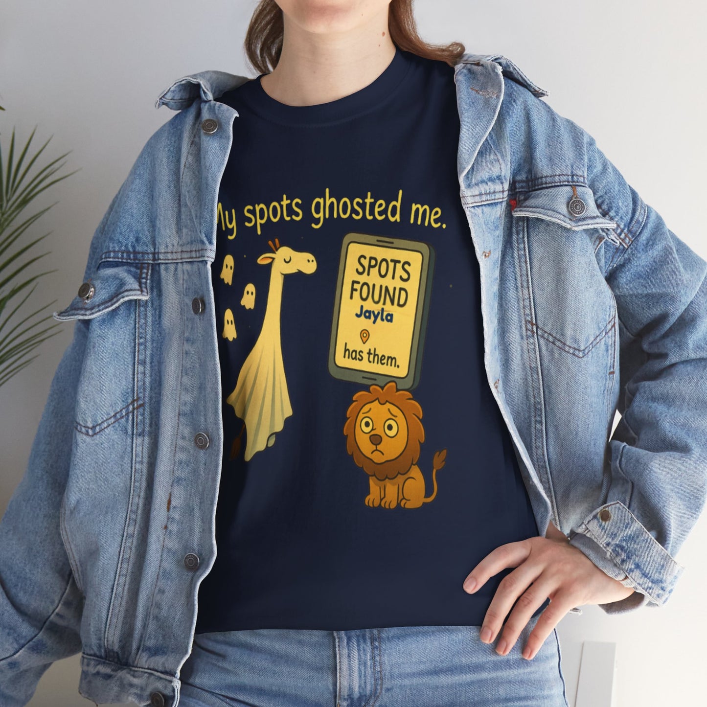 Ghosted Spots Unisex Tee, Funny T-Shirt, Halloween Shirt, Gift for Animal Lovers, Quirky Humor Apparel, Cute Lion Design
