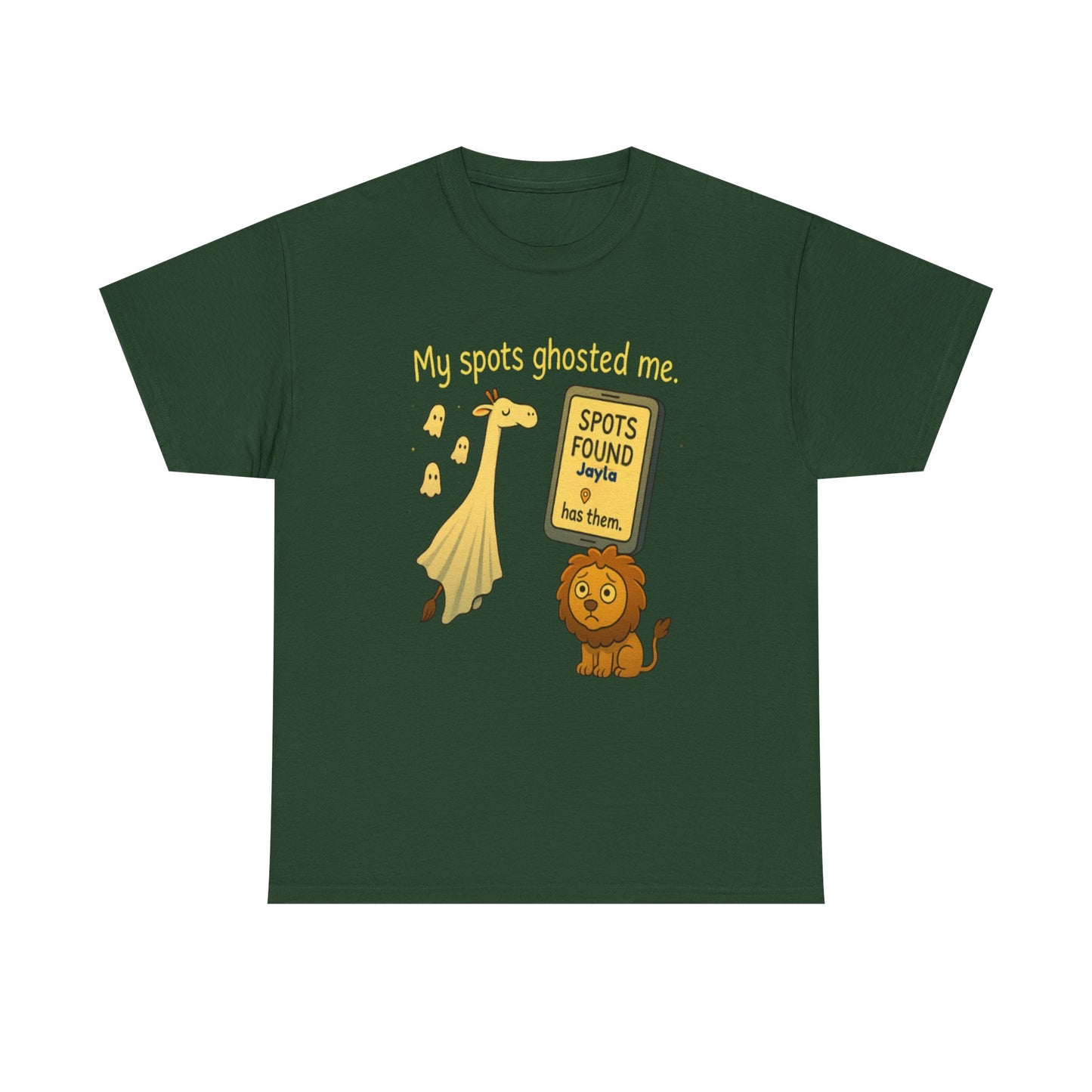 Ghosted Spots Unisex Tee, Funny T-Shirt, Halloween Shirt, Gift for Animal Lovers, Quirky Humor Apparel, Cute Lion Design