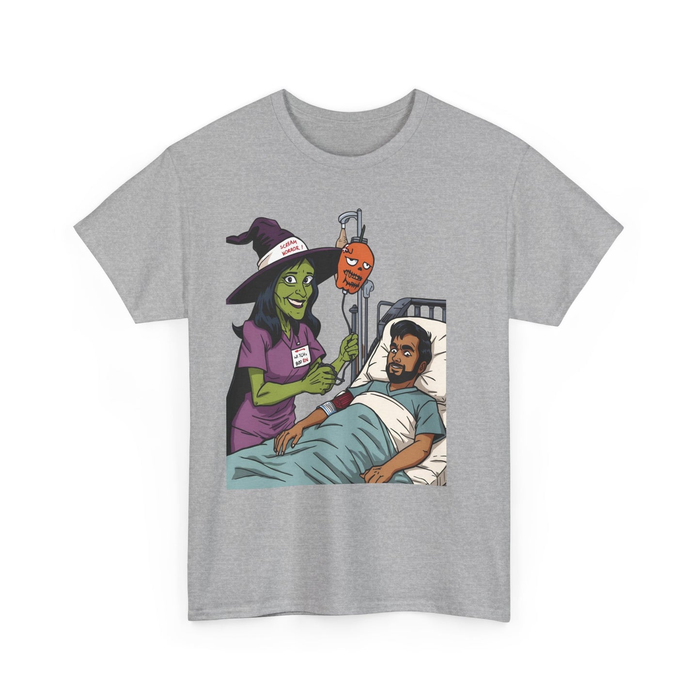Spooky Halloween Tee, Unisex Cotton T-Shirt, Funny Graphic Shirt for Halloween, Casual Wear, Fall Festival Outfit, Unique Gift Idea, Nurse Witch