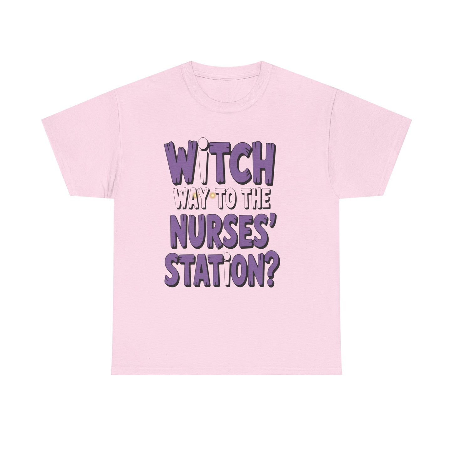 Witch Way to the Nurses' Station? Unisex Heavy Cotton Tee | Fun Nursing Tee, Halloween T-Shirt, Medical Staff Gift, Nurse Appreciation
