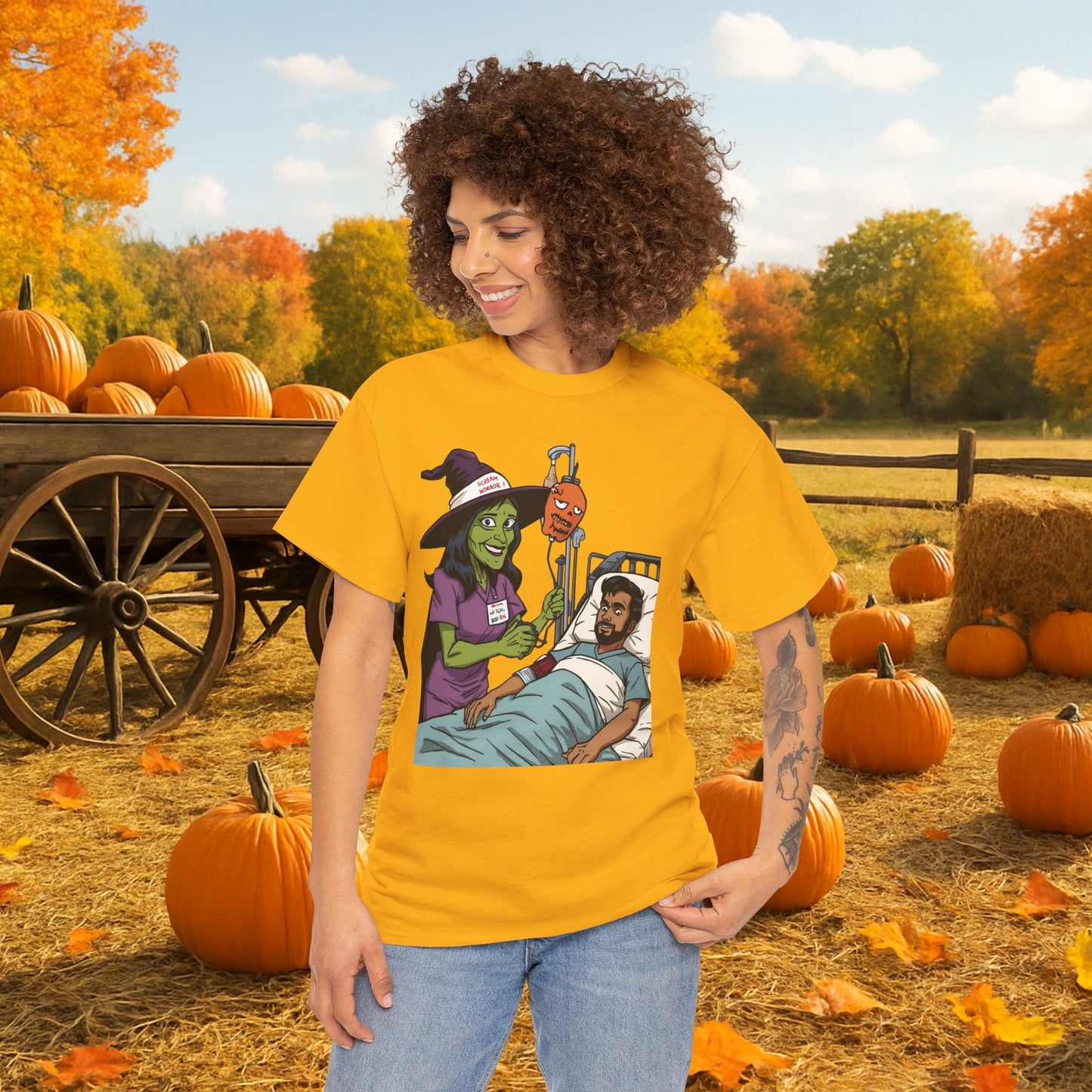 Spooky Halloween Tee, Unisex Cotton T-Shirt, Funny Graphic Shirt for Halloween, Casual Wear, Fall Festival Outfit, Unique Gift Idea, Nurse Witch