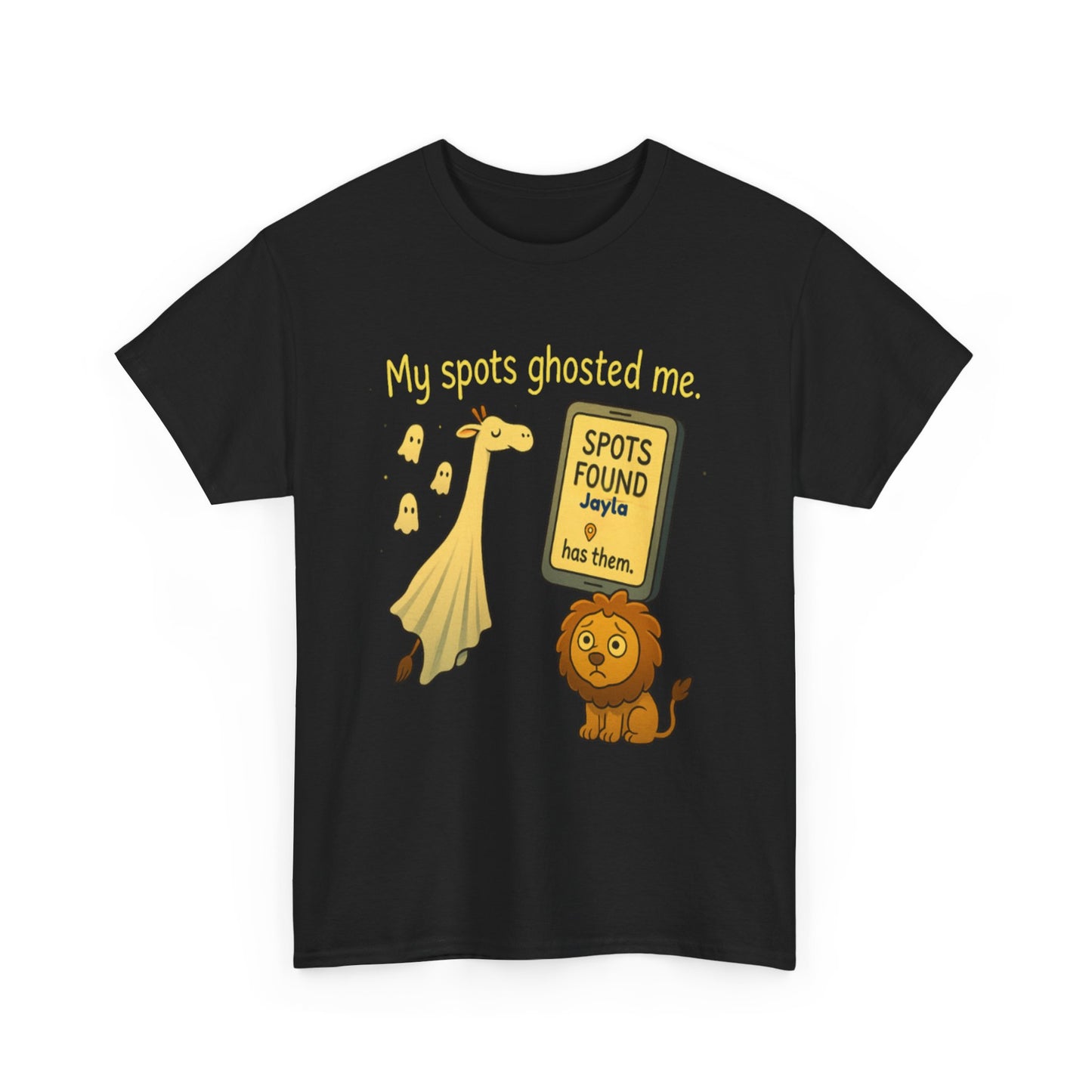 Ghosted Spots Unisex Tee, Funny T-Shirt, Halloween Shirt, Gift for Animal Lovers, Quirky Humor Apparel, Cute Lion Design