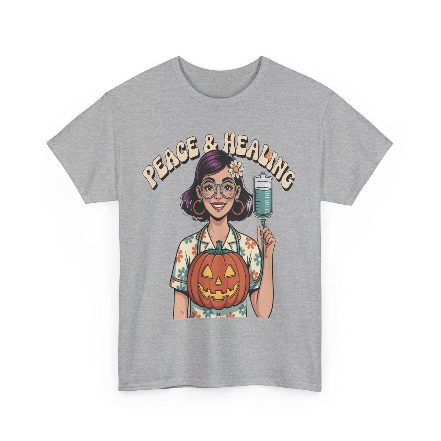 Peace & Healing Halloween Tee | Unisex Heavy Cotton Tee, Casual Wear, Fall Fashion, Halloween Celebration, Thanksgiving Gift