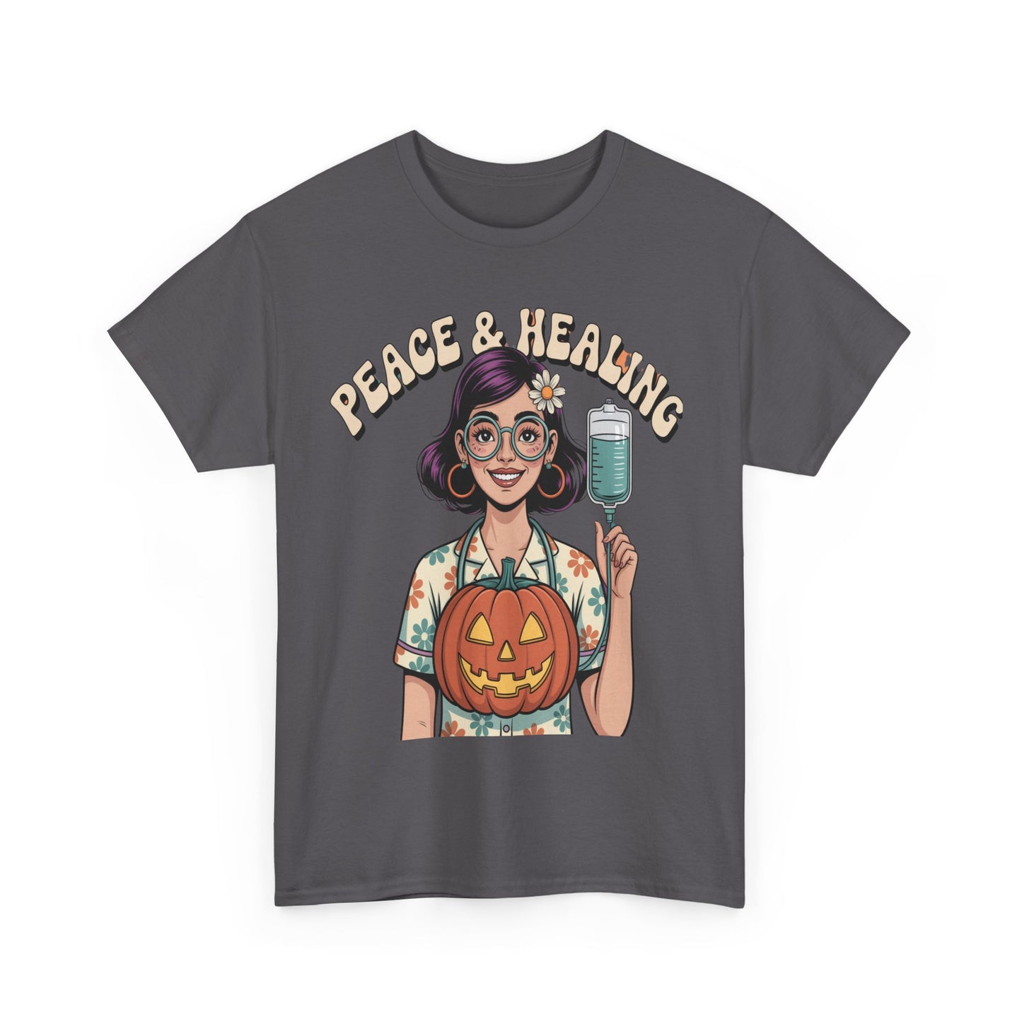 Peace & Healing Halloween Tee | Unisex Heavy Cotton Tee, Casual Wear, Fall Fashion, Halloween Celebration, Thanksgiving Gift