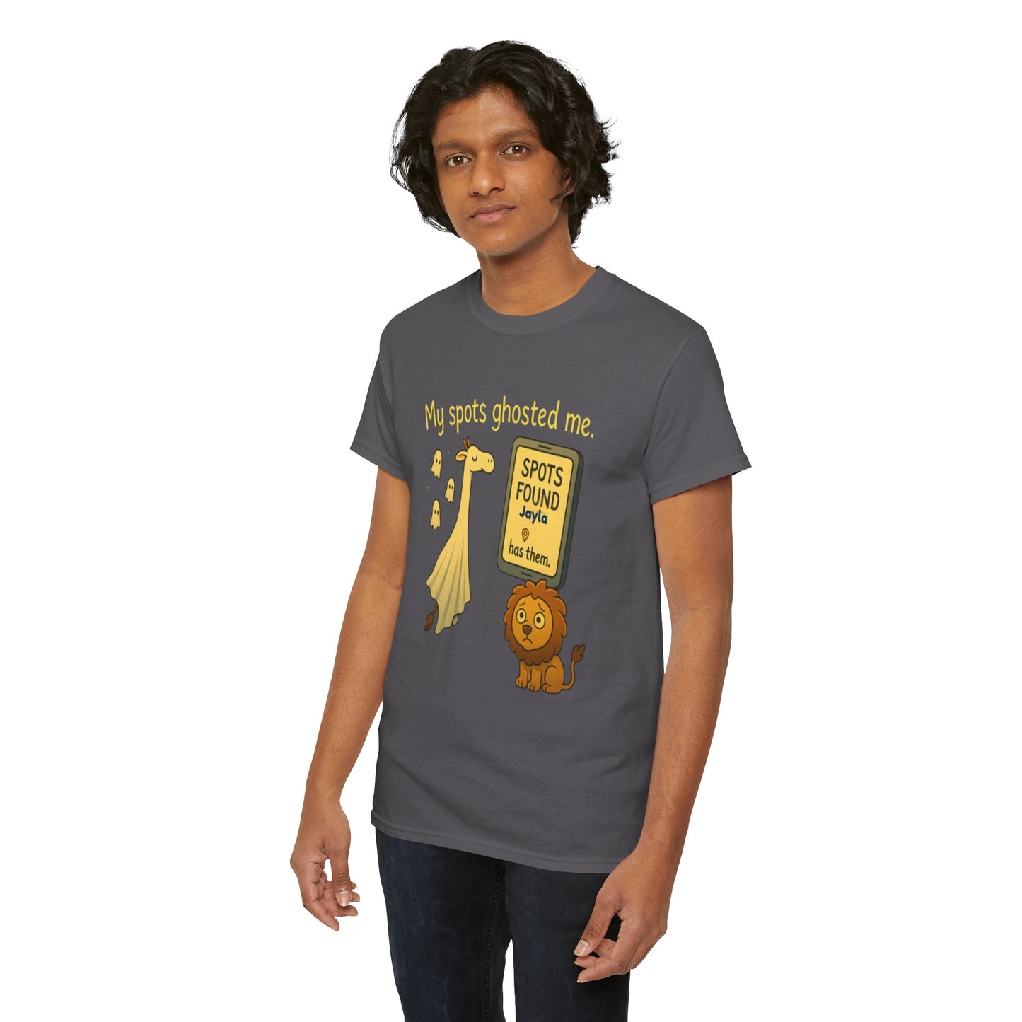 Ghosted Spots Unisex Tee, Funny T-Shirt, Halloween Shirt, Gift for Animal Lovers, Quirky Humor Apparel, Cute Lion Design