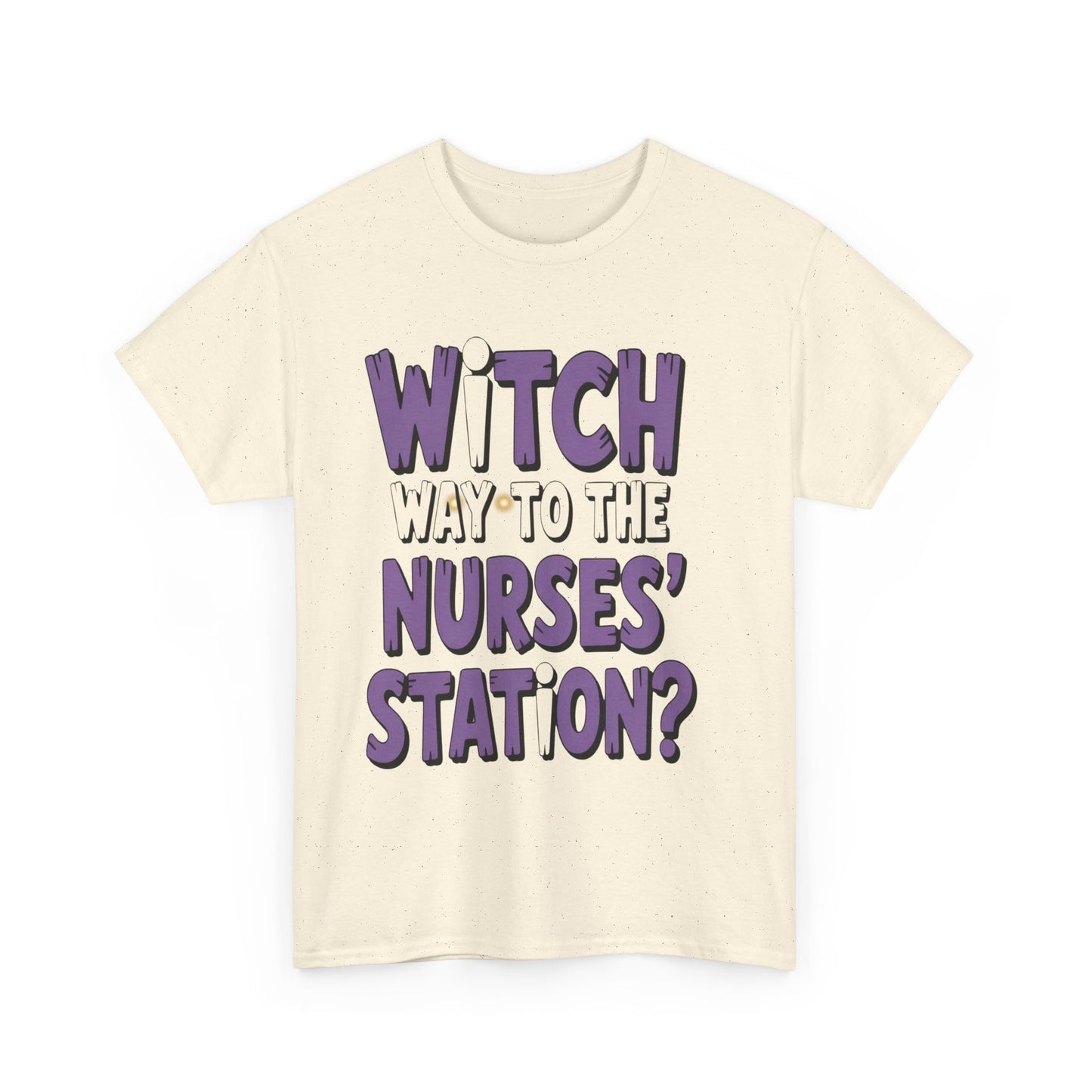 Witch Way to the Nurses' Station? Unisex Heavy Cotton Tee | Fun Nursing Tee, Halloween T-Shirt, Medical Staff Gift, Nurse Appreciation