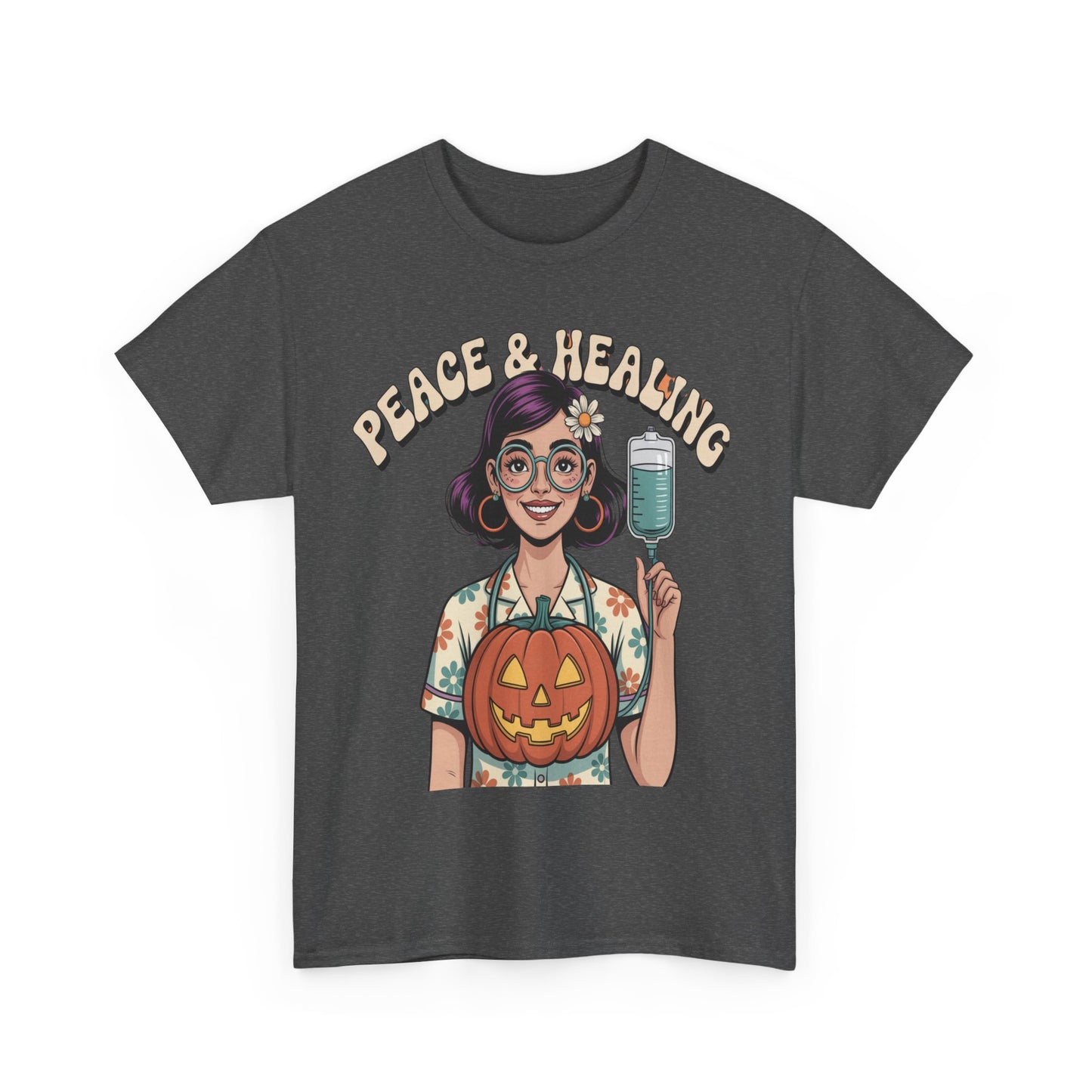 Peace & Healing Halloween Tee | Unisex Heavy Cotton Tee, Casual Wear, Fall Fashion, Halloween Celebration, Thanksgiving Gift