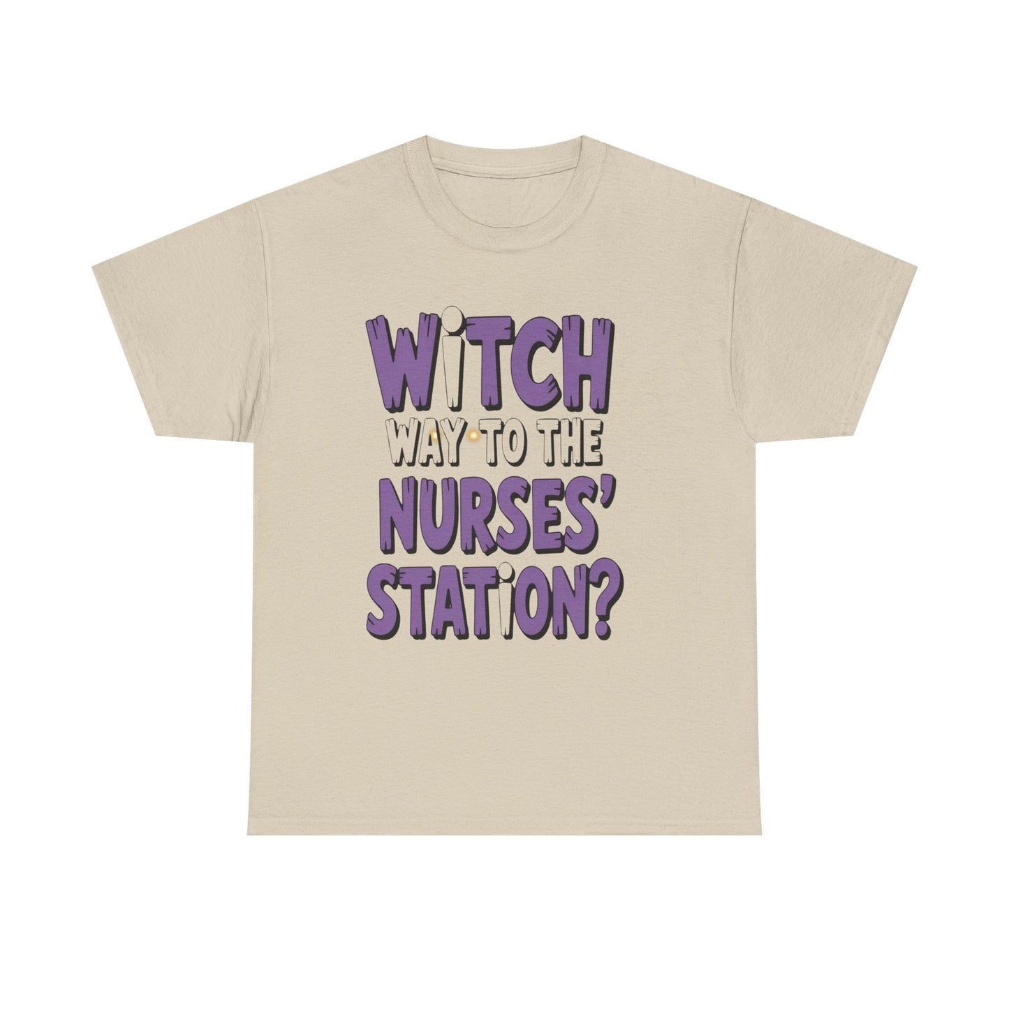 Witch Way to the Nurses' Station? Unisex Heavy Cotton Tee | Fun Nursing Tee, Halloween T-Shirt, Medical Staff Gift, Nurse Appreciation
