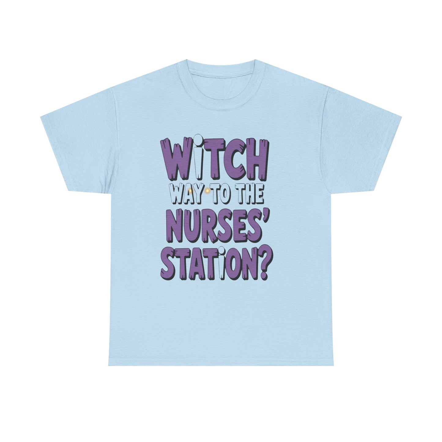 Witch Way to the Nurses' Station? Unisex Heavy Cotton Tee | Fun Nursing Tee, Halloween T-Shirt, Medical Staff Gift, Nurse Appreciation