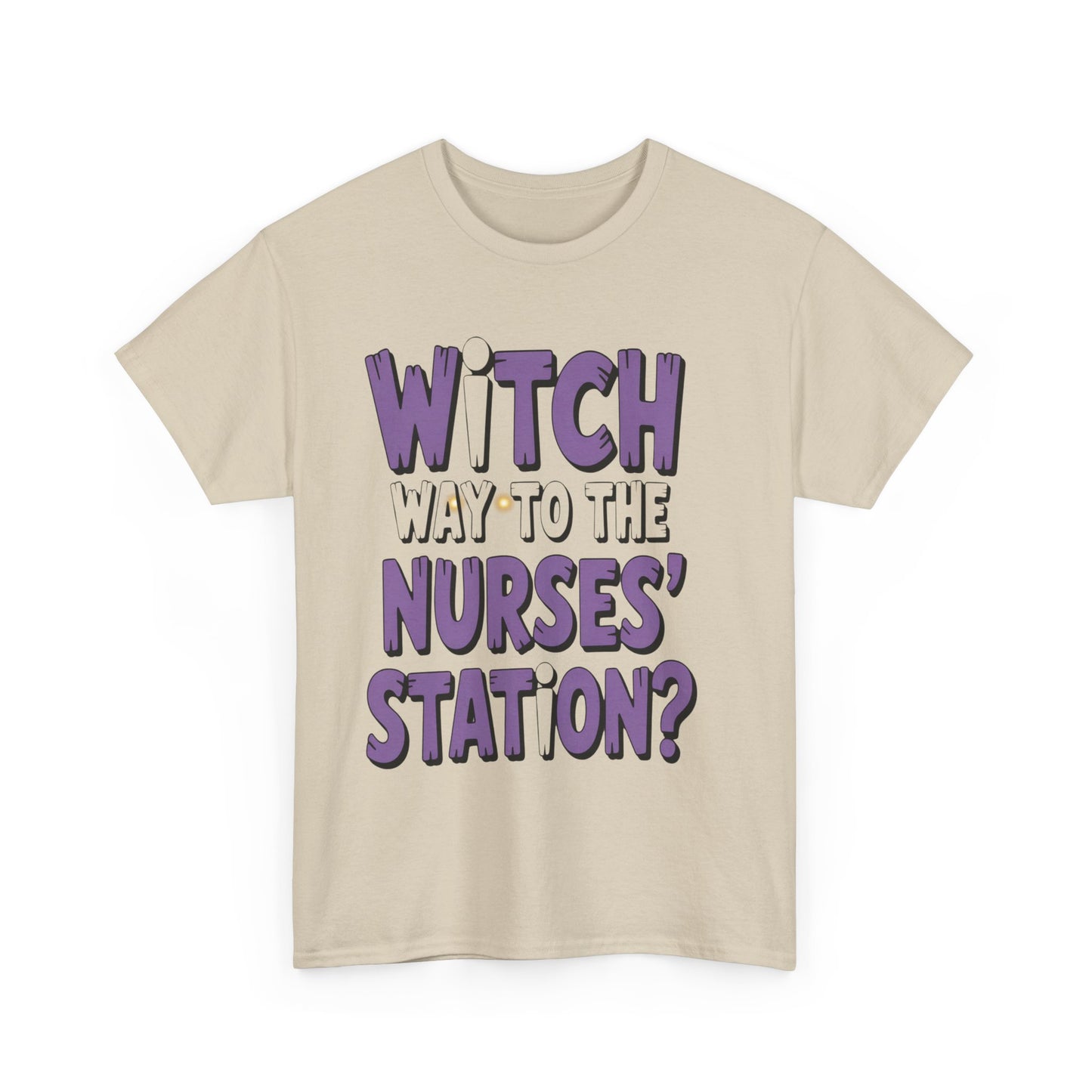 Witch Way to the Nurses' Station? Unisex Heavy Cotton Tee | Fun Nursing Tee, Halloween T-Shirt, Medical Staff Gift, Nurse Appreciation