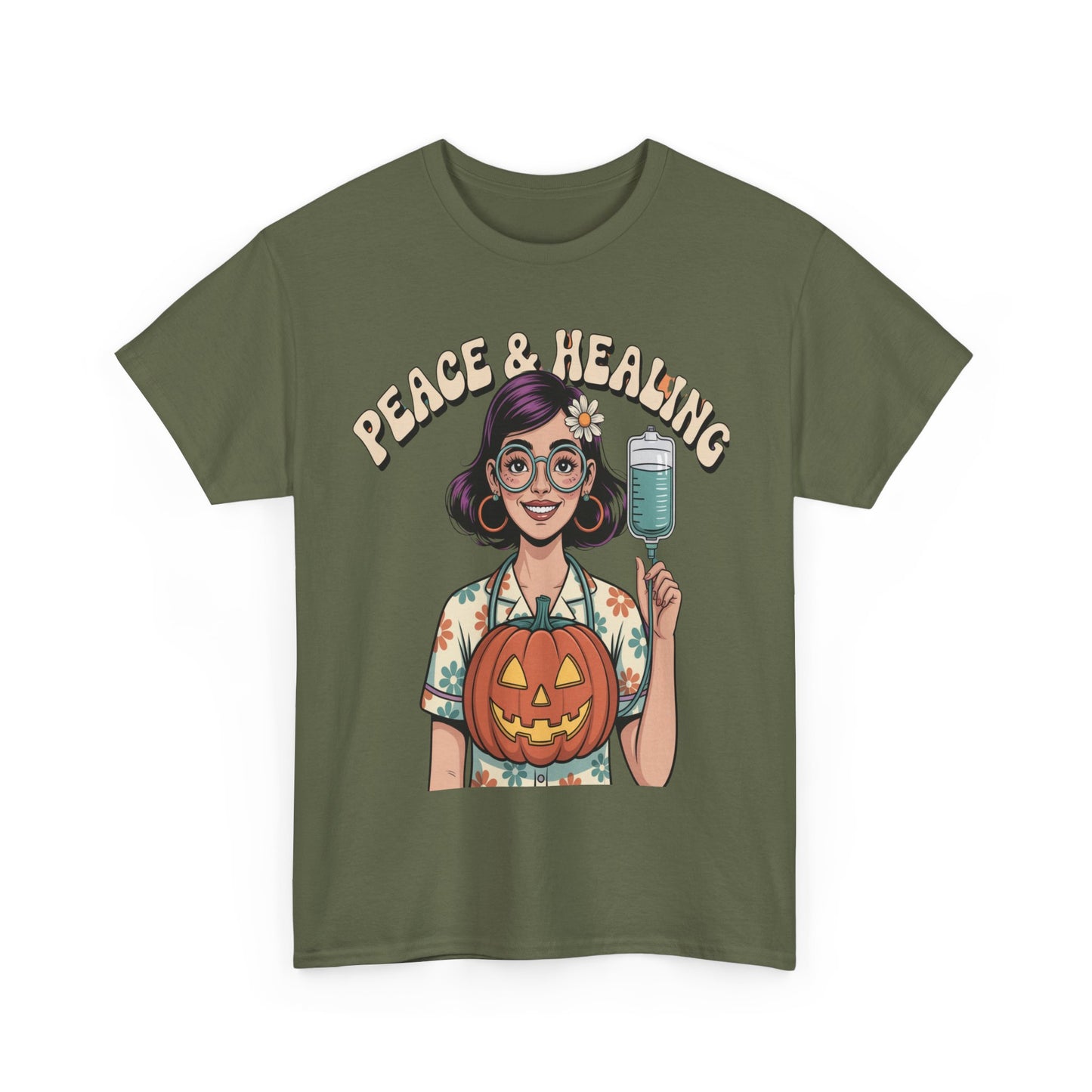 Peace & Healing Halloween Tee | Unisex Heavy Cotton Tee, Casual Wear, Fall Fashion, Halloween Celebration, Thanksgiving Gift