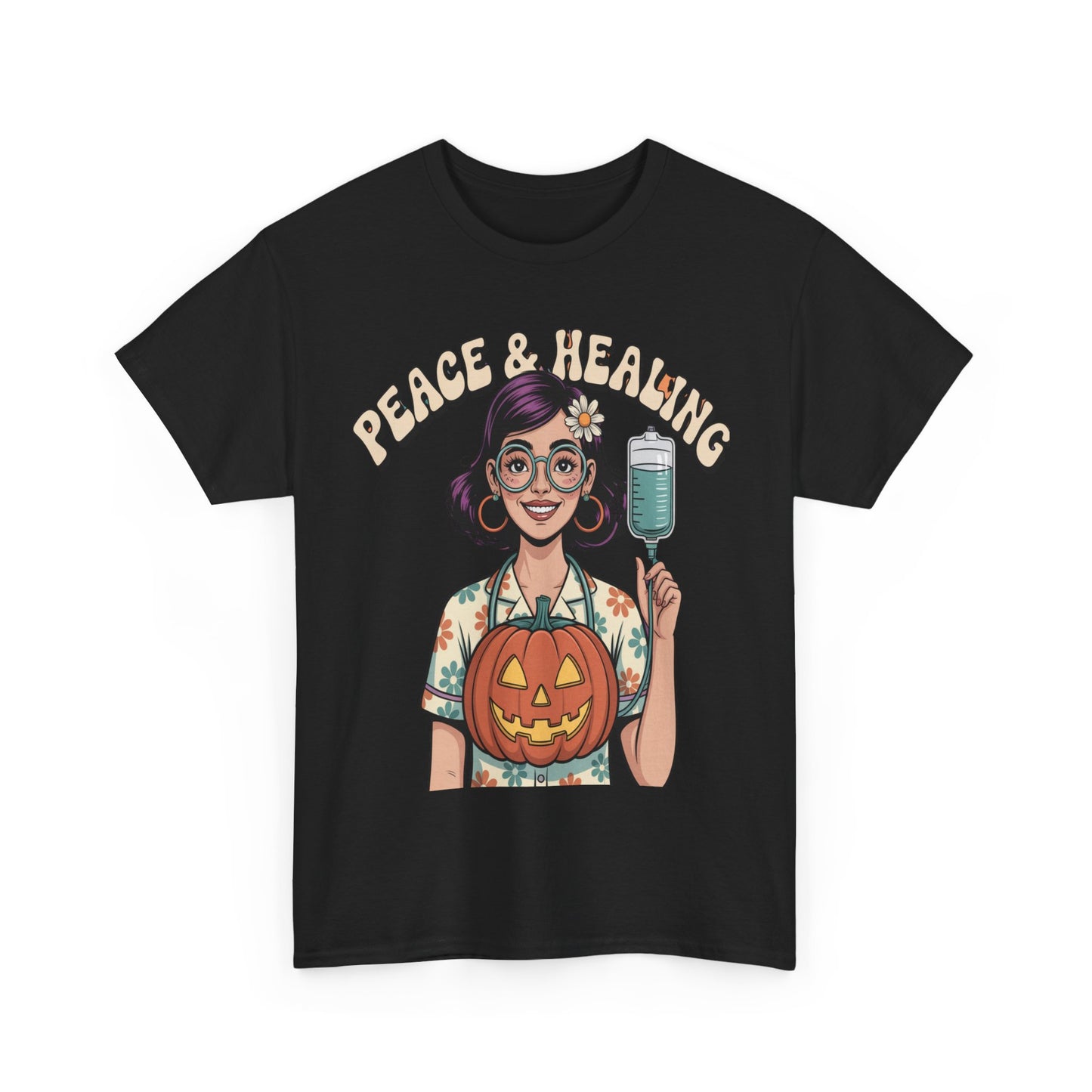 Peace & Healing Halloween Tee | Unisex Heavy Cotton Tee, Casual Wear, Fall Fashion, Halloween Celebration, Thanksgiving Gift