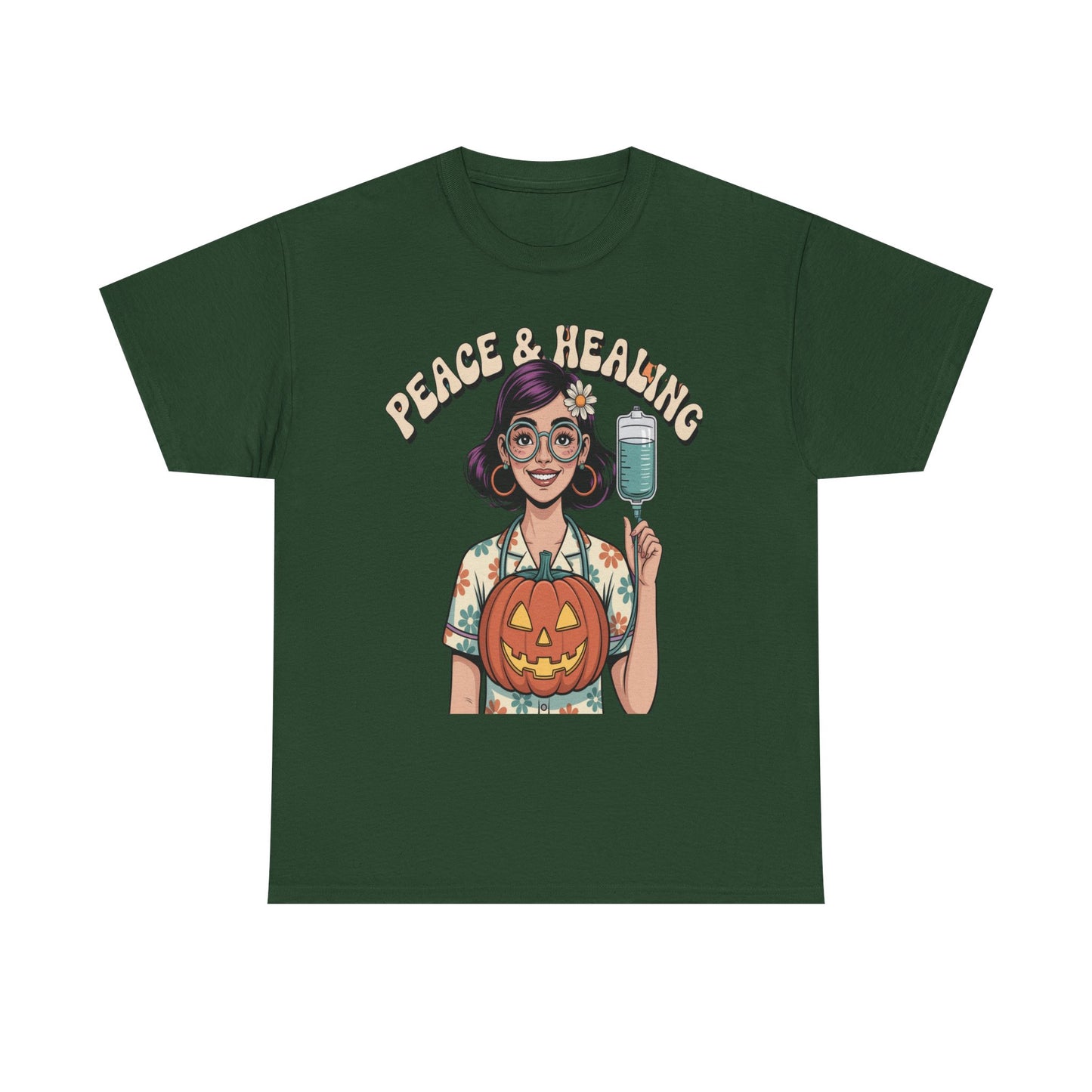 Peace & Healing Halloween Tee | Unisex Heavy Cotton Tee, Casual Wear, Fall Fashion, Halloween Celebration, Thanksgiving Gift